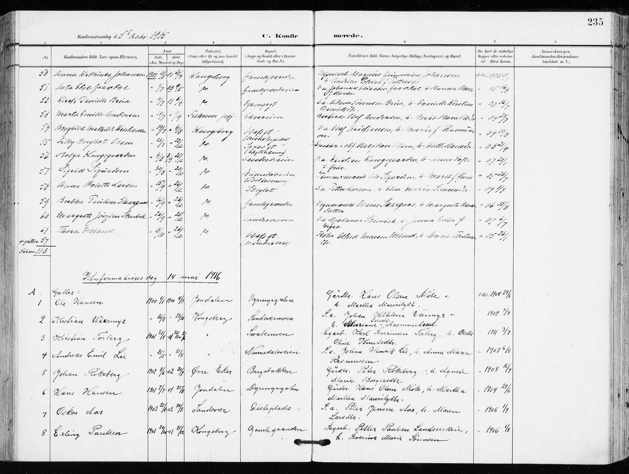 Kongsberg kirkebøker, SAKO/A-22/F/Fb/L0004: Parish register (official) no. II 4, 1906-1918, p. 235