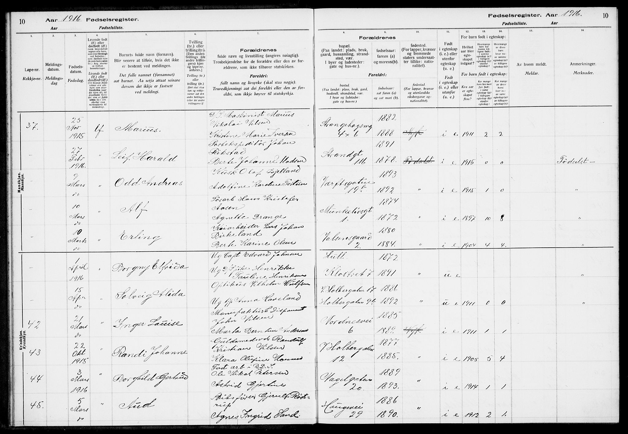 Nykirken Sokneprestembete, AV/SAB-A-77101/I/Id/L00A1: Birth register no. A 1, 1916-1922, p. 10