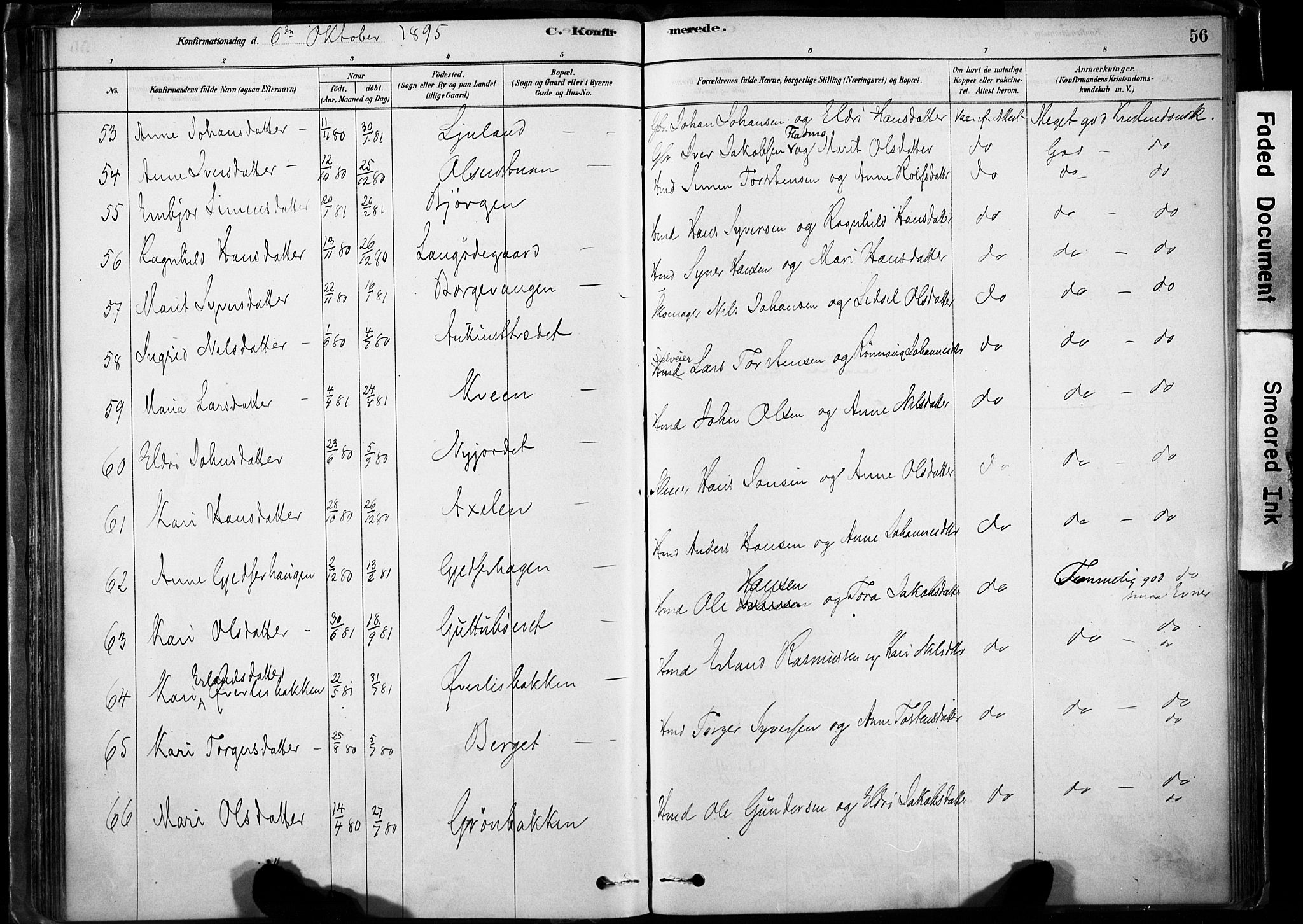 Lom prestekontor, SAH/PREST-070/K/L0009: Parish register (official) no. 9, 1878-1907, p. 56