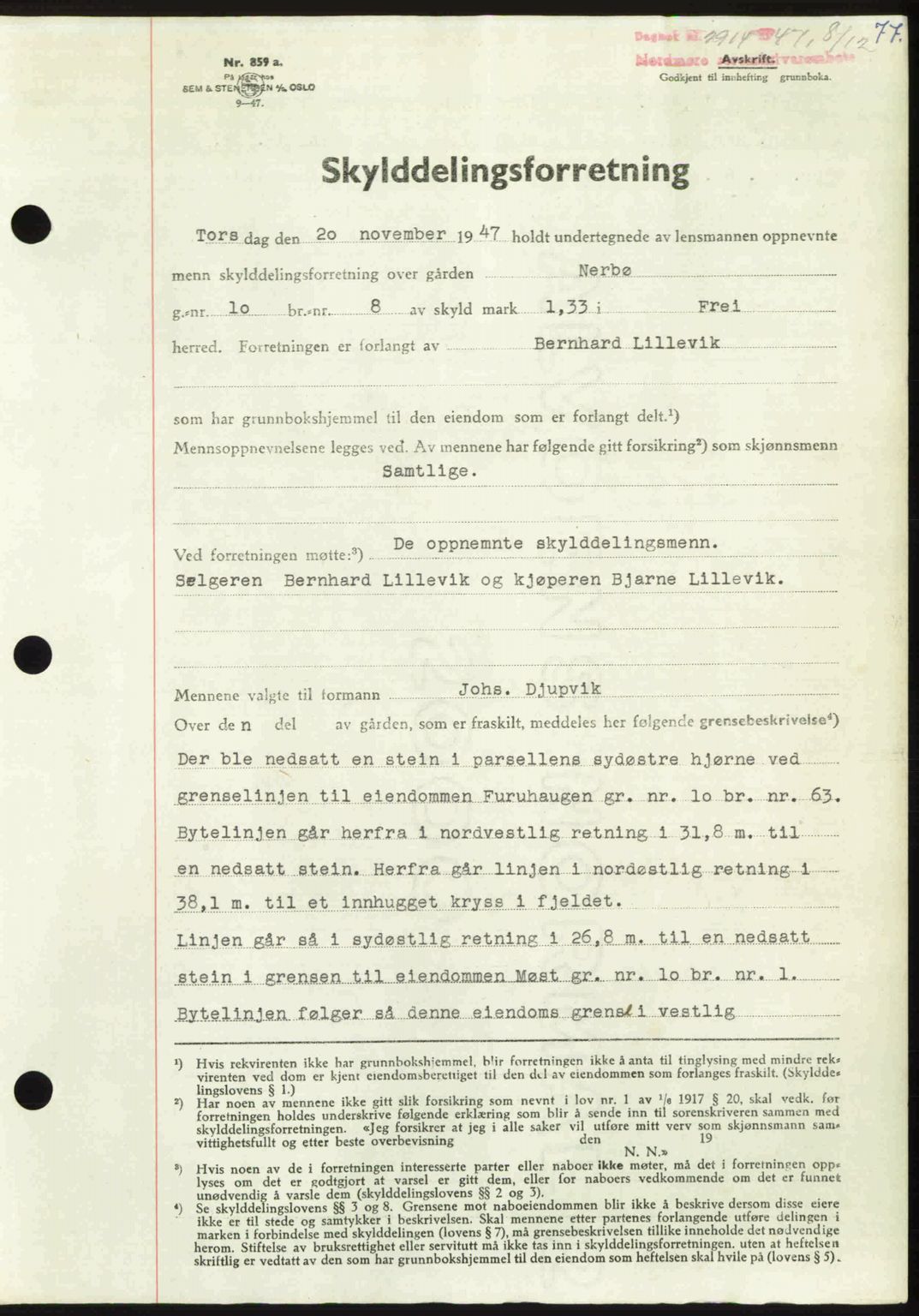 Nordmøre sorenskriveri, AV/SAT-A-4132/1/2/2Ca: Mortgage book no. A107, 1947-1948, Diary no: : 2914/1947