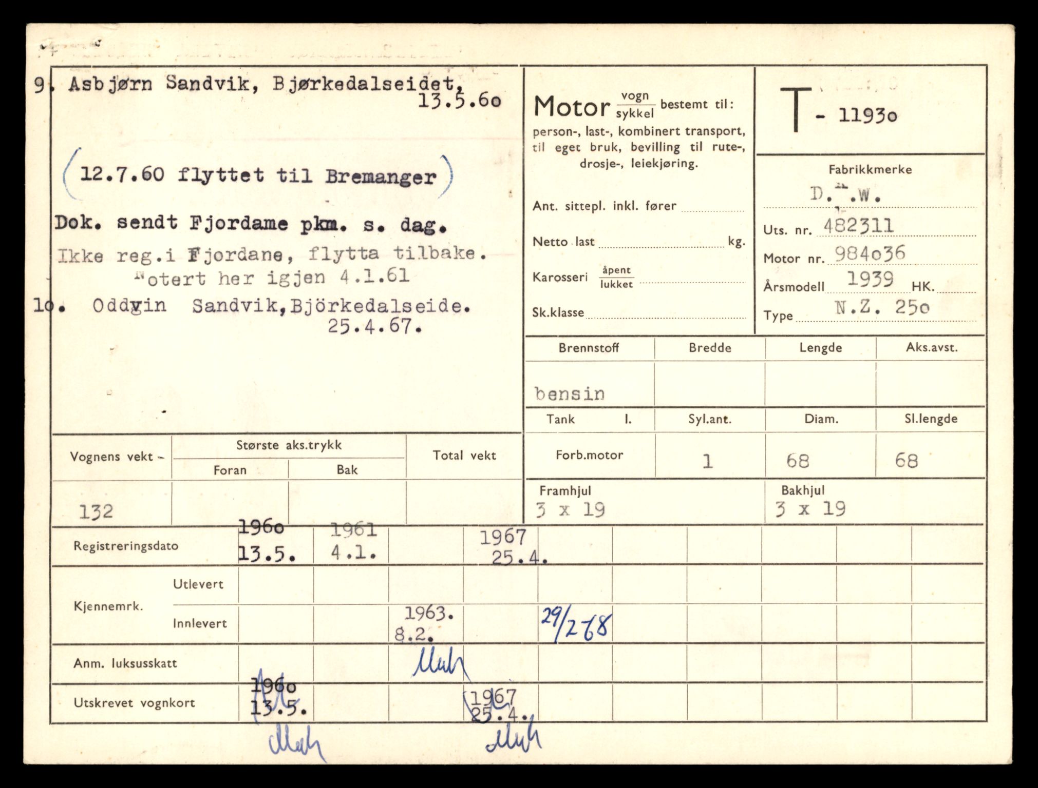 Møre og Romsdal vegkontor - Ålesund trafikkstasjon, AV/SAT-A-4099/F/Fe/L0031: Registreringskort for kjøretøy T 11800 - T 11996, 1927-1998, p. 2245