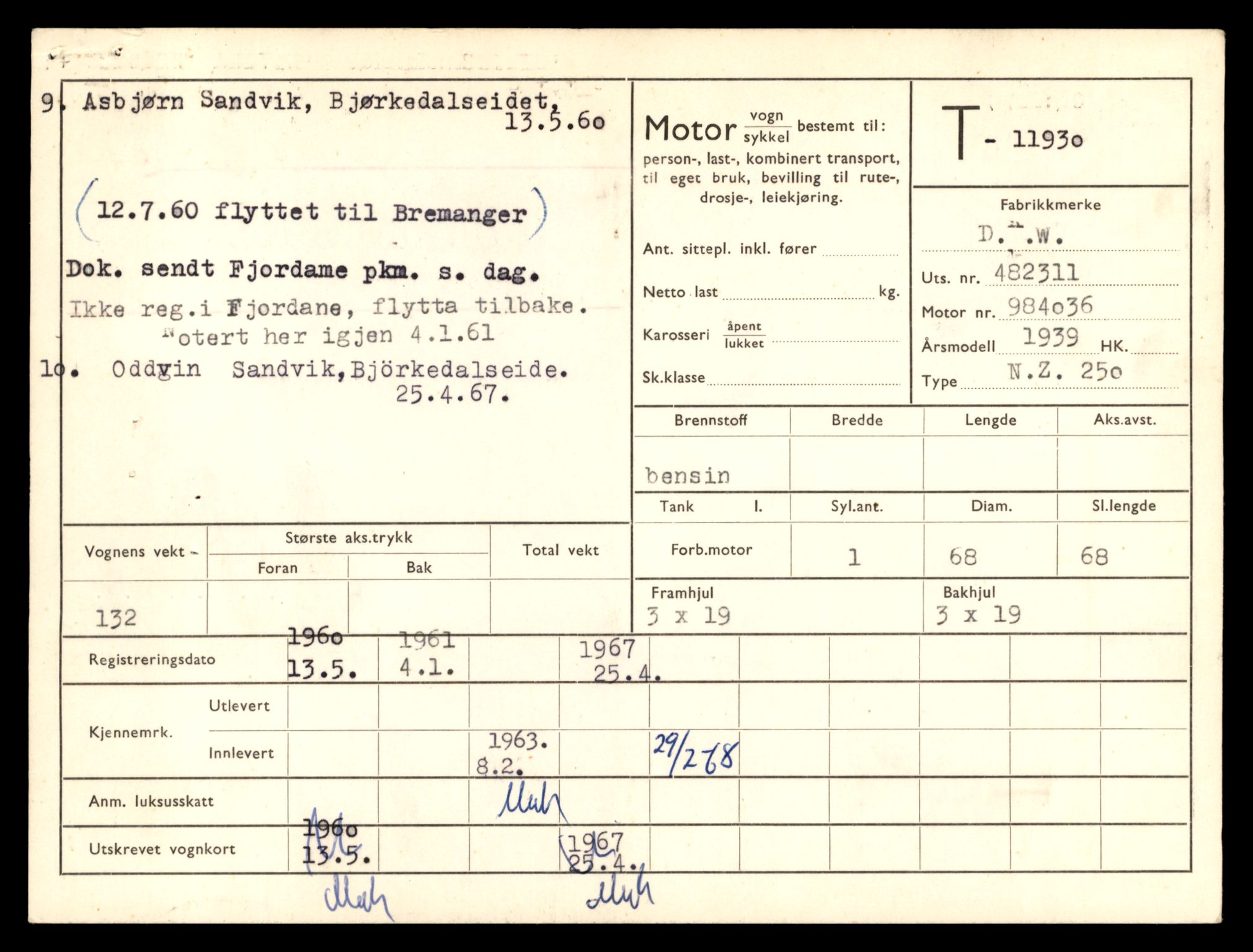 Møre og Romsdal vegkontor - Ålesund trafikkstasjon, SAT/A-4099/F/Fe/L0031: Registreringskort for kjøretøy T 11800 - T 11996, 1927-1998, p. 2245