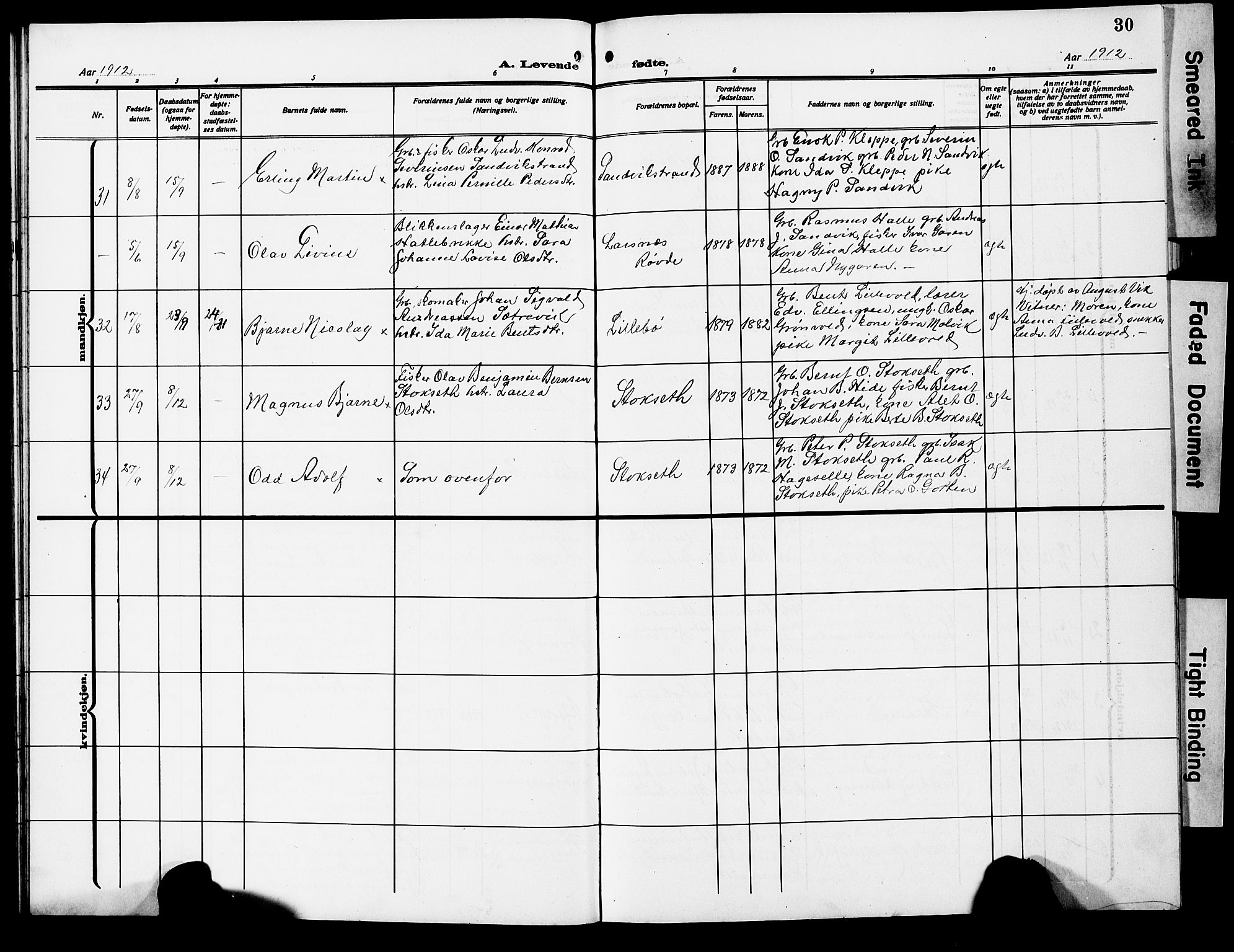 Ministerialprotokoller, klokkerbøker og fødselsregistre - Møre og Romsdal, AV/SAT-A-1454/503/L0050: Parish register (copy) no. 503C05, 1909-1922, p. 30