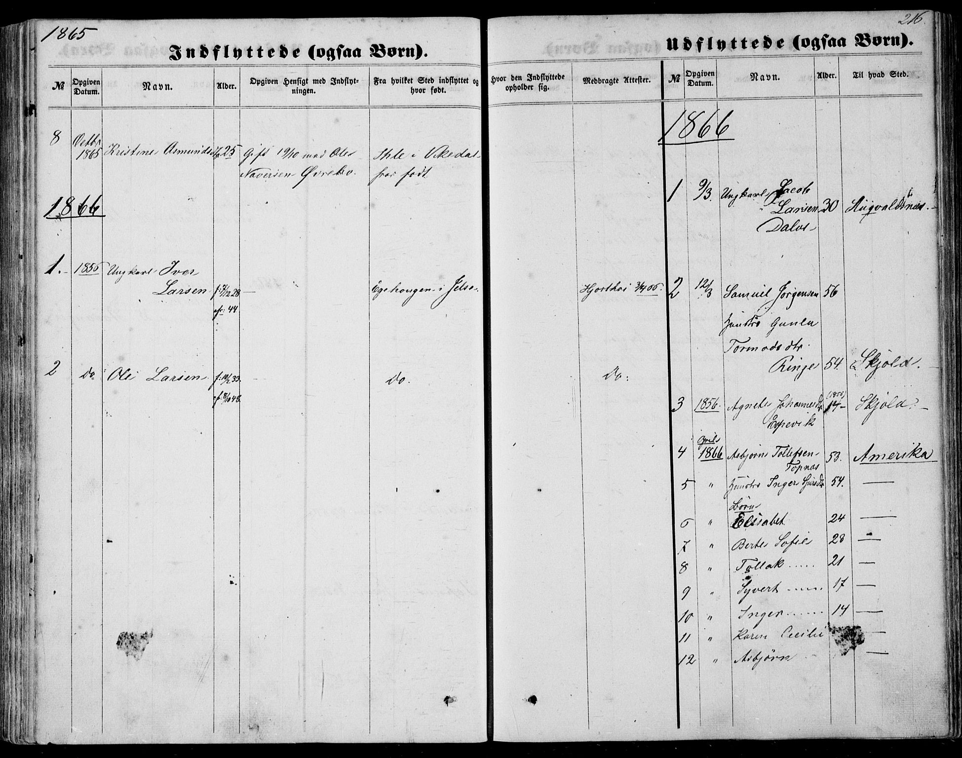 Nedstrand sokneprestkontor, SAST/A-101841/01/IV: Parish register (official) no. A 9, 1861-1876, p. 216