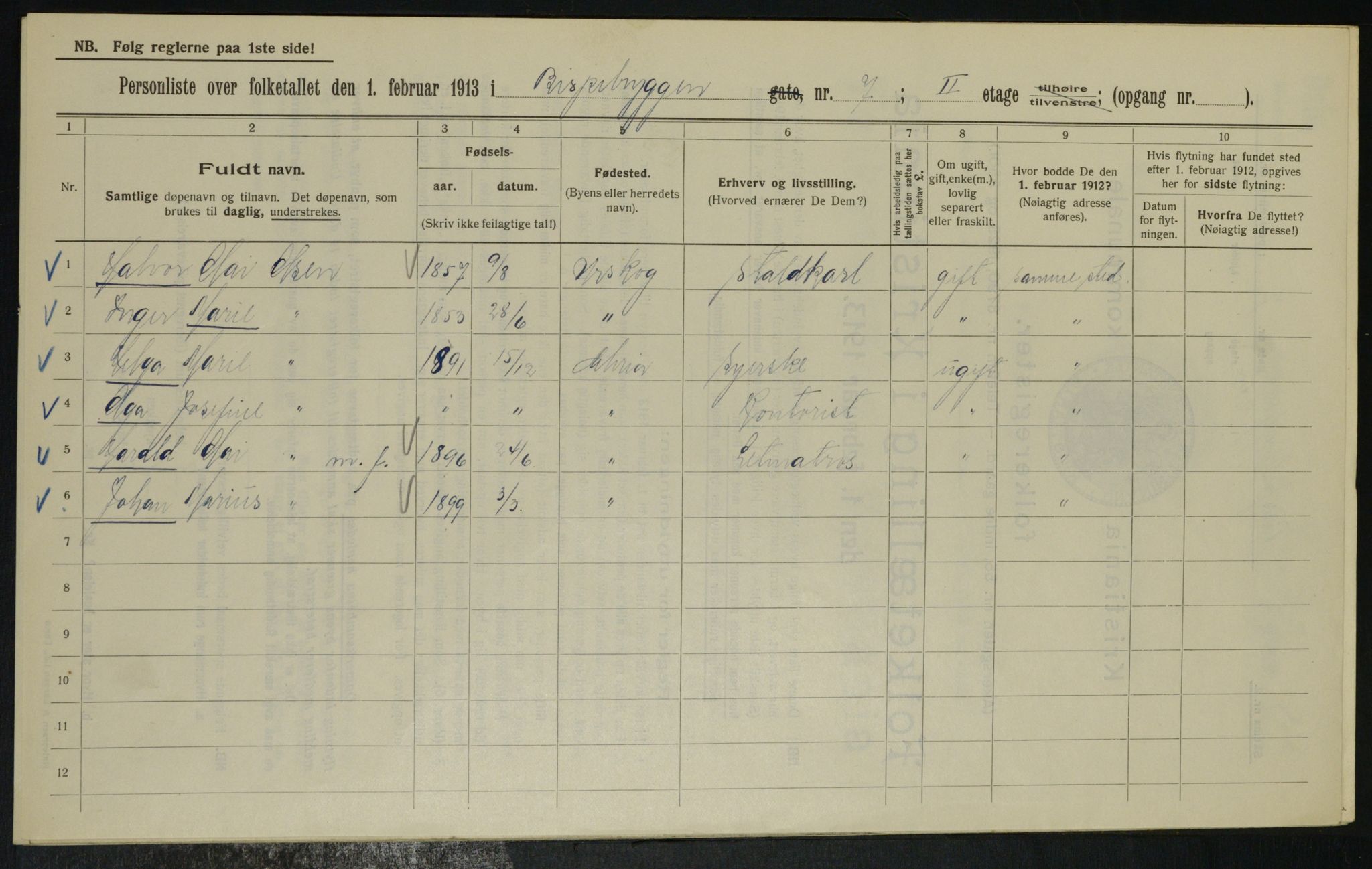 OBA, Municipal Census 1913 for Kristiania, 1913, p. 5198