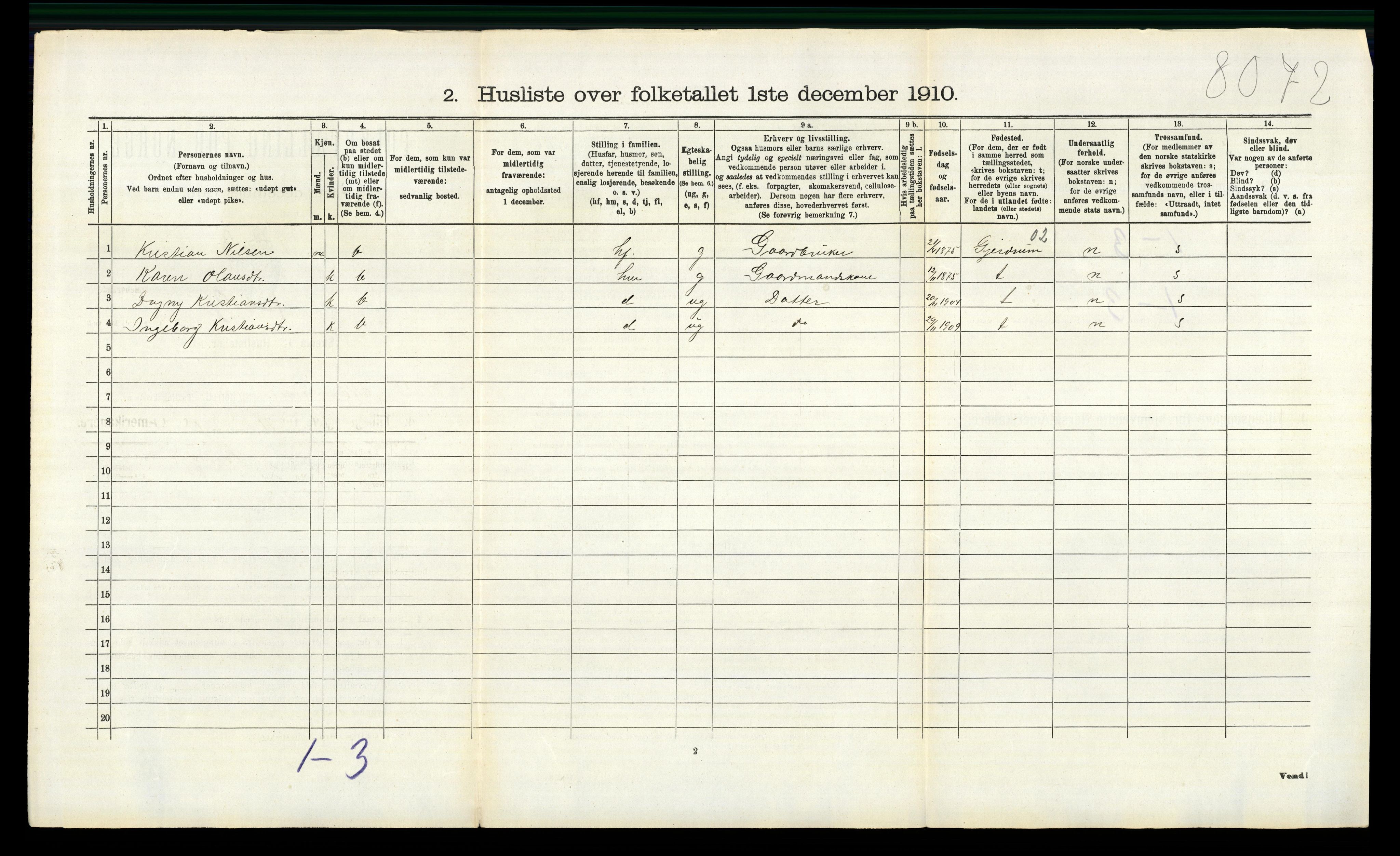 RA, 1910 census for Nannestad, 1910, p. 204