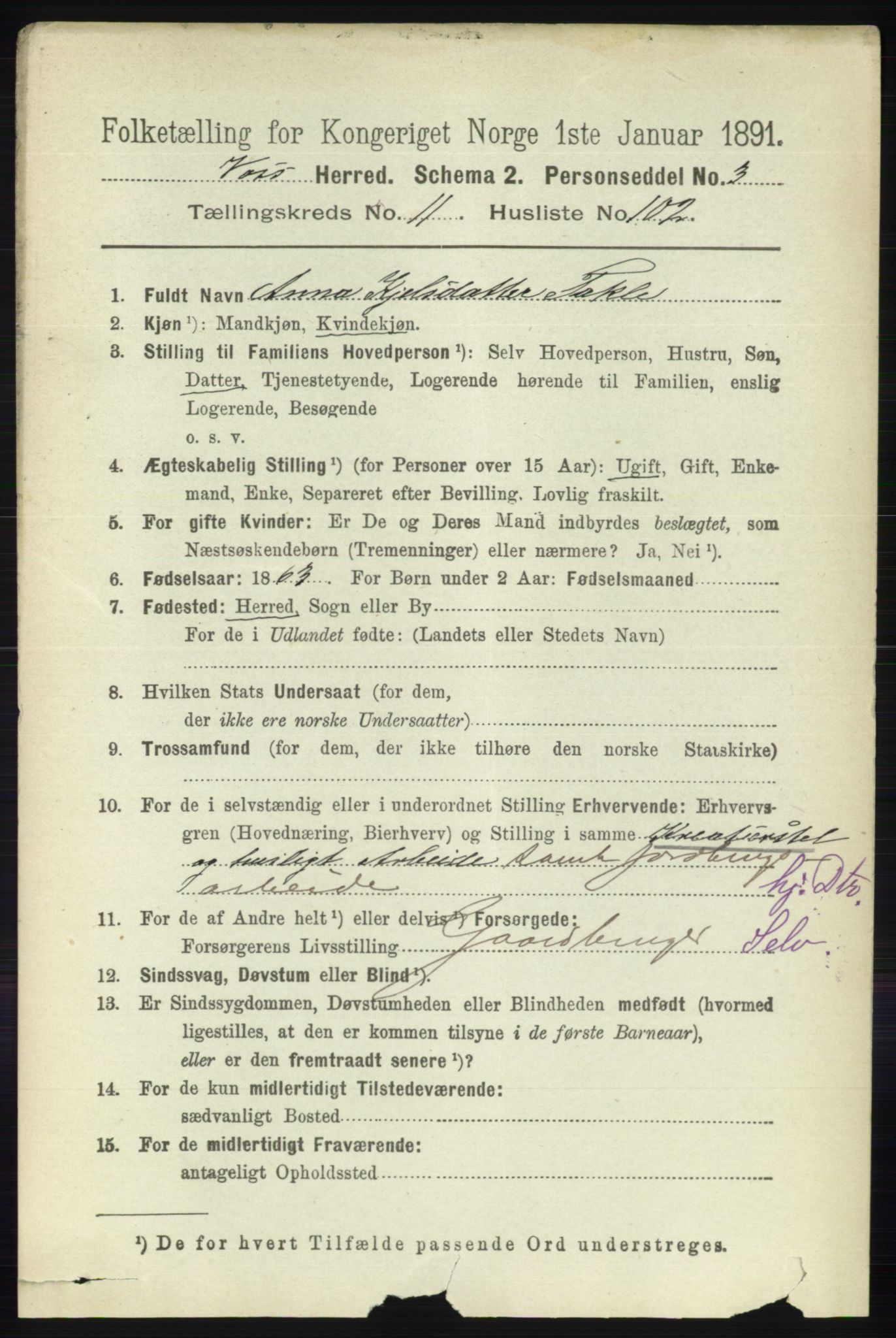 RA, 1891 census for 1235 Voss, 1891, p. 6411