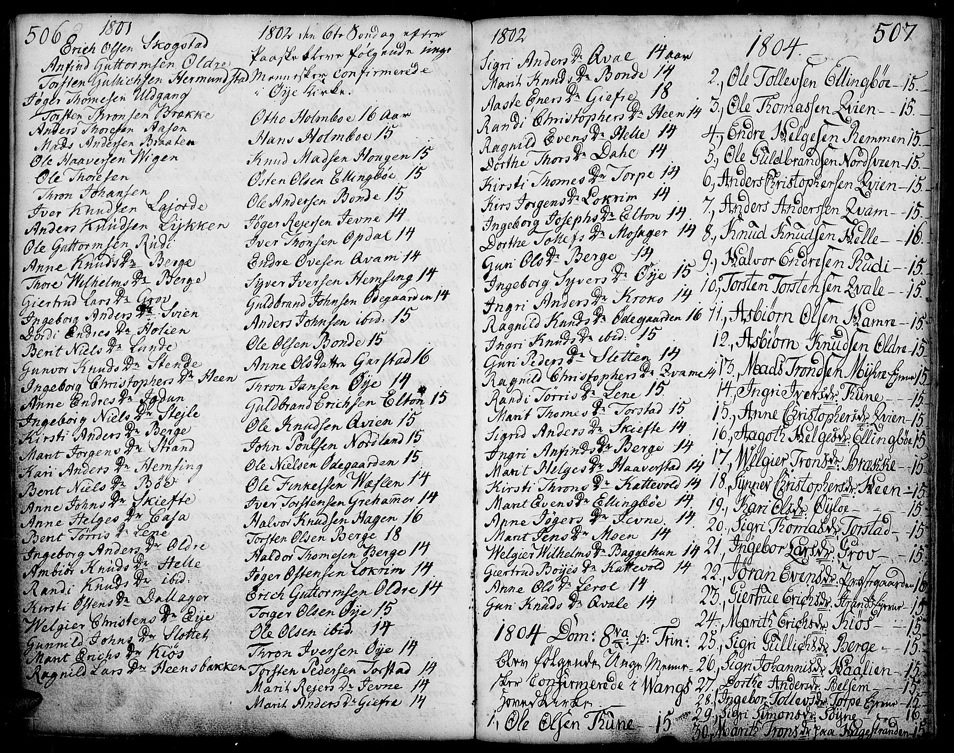 Vang prestekontor, Valdres, AV/SAH-PREST-140/H/Ha/L0002: Parish register (official) no. 2, 1796-1808, p. 506-507