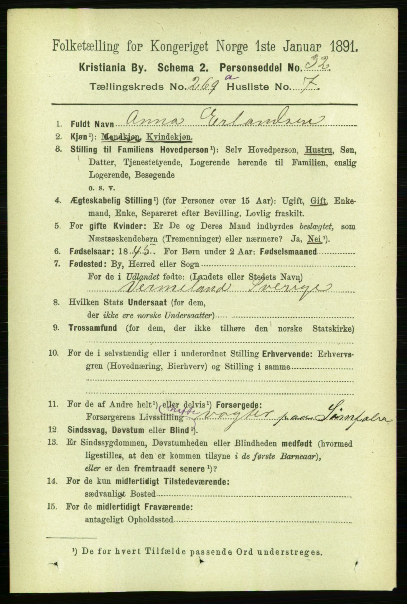 RA, 1891 census for 0301 Kristiania, 1891, p. 163295