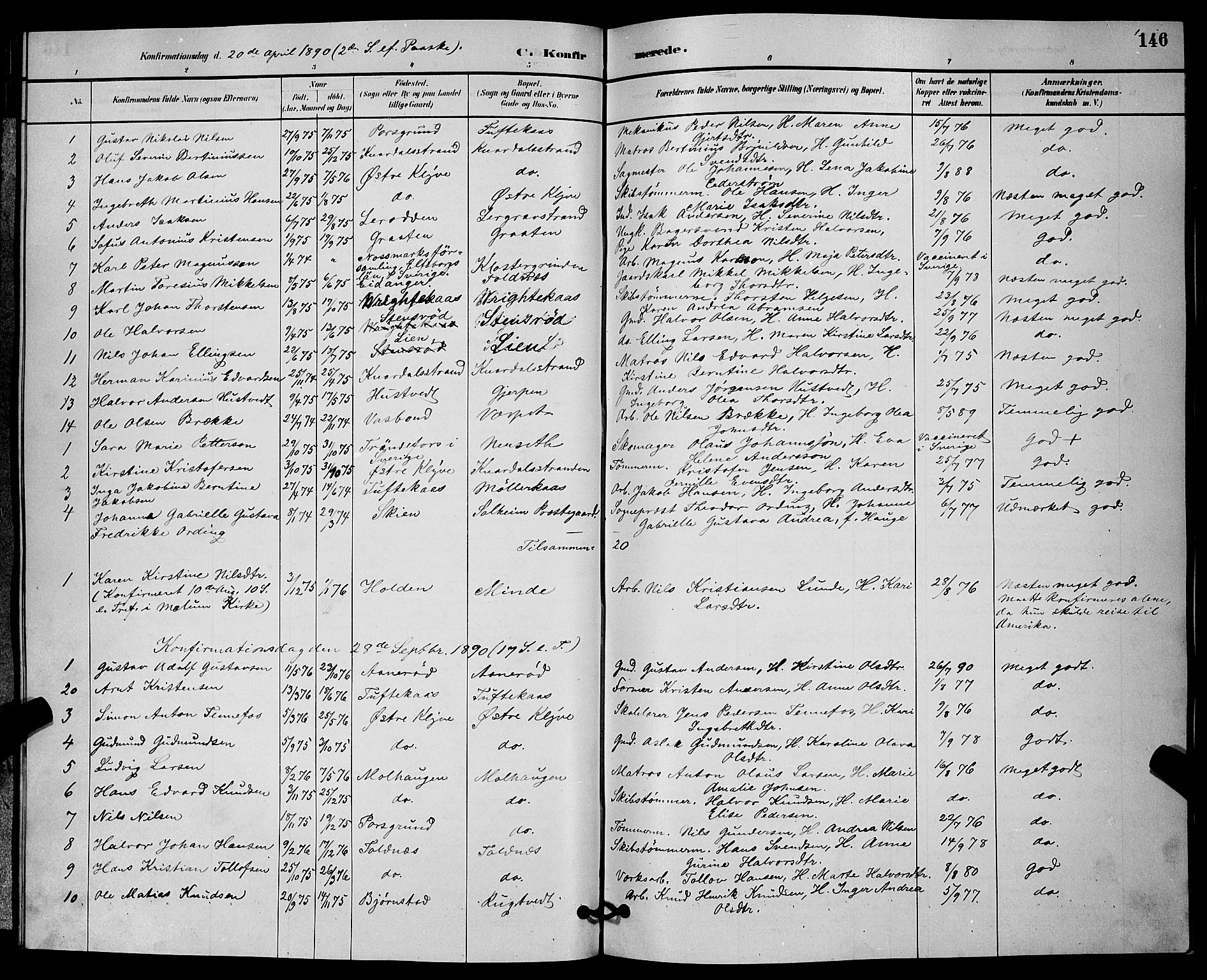 Solum kirkebøker, SAKO/A-306/G/Ga/L0007: Parish register (copy) no. I 7, 1884-1898, p. 146