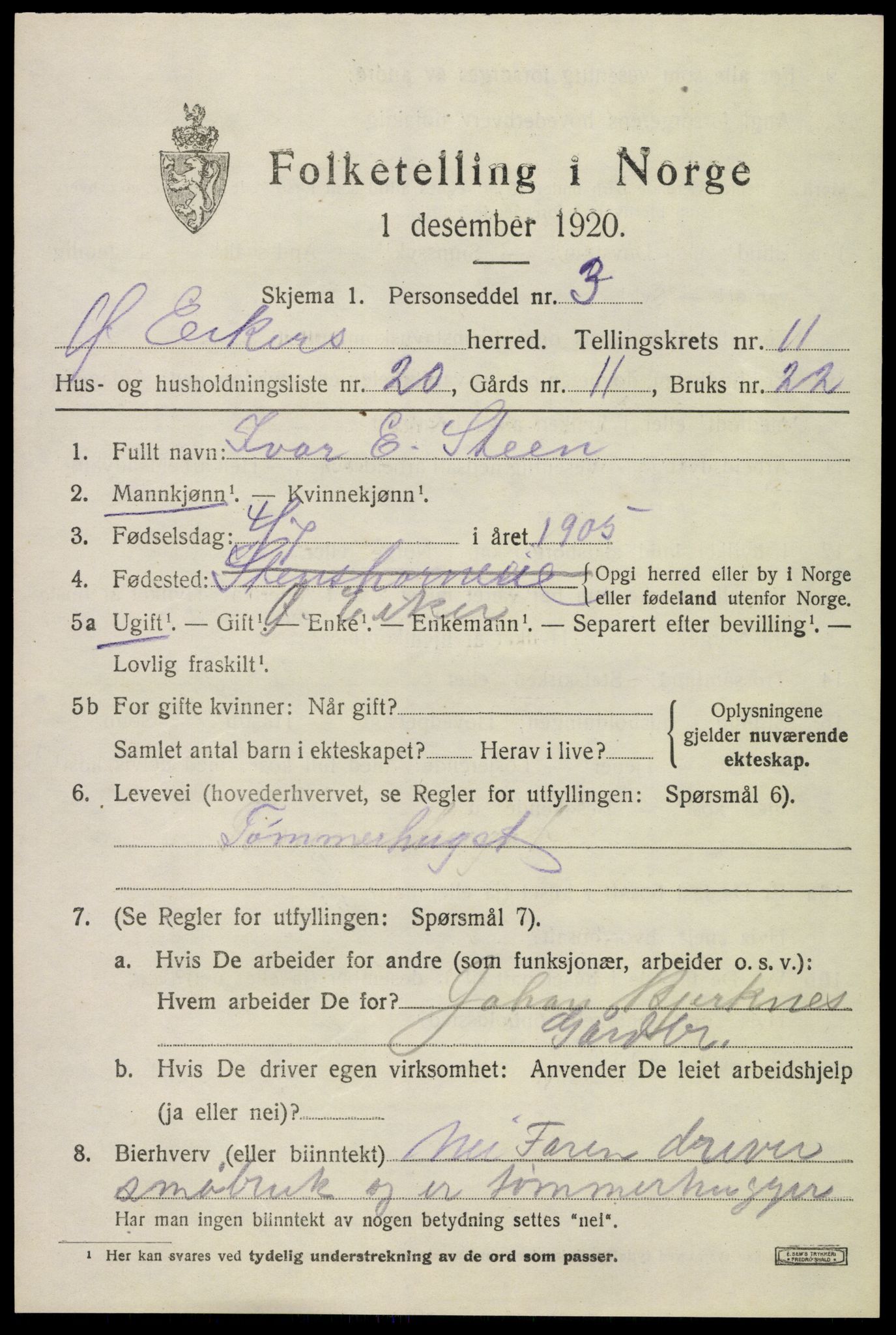 SAKO, 1920 census for Øvre Eiker, 1920, p. 17532