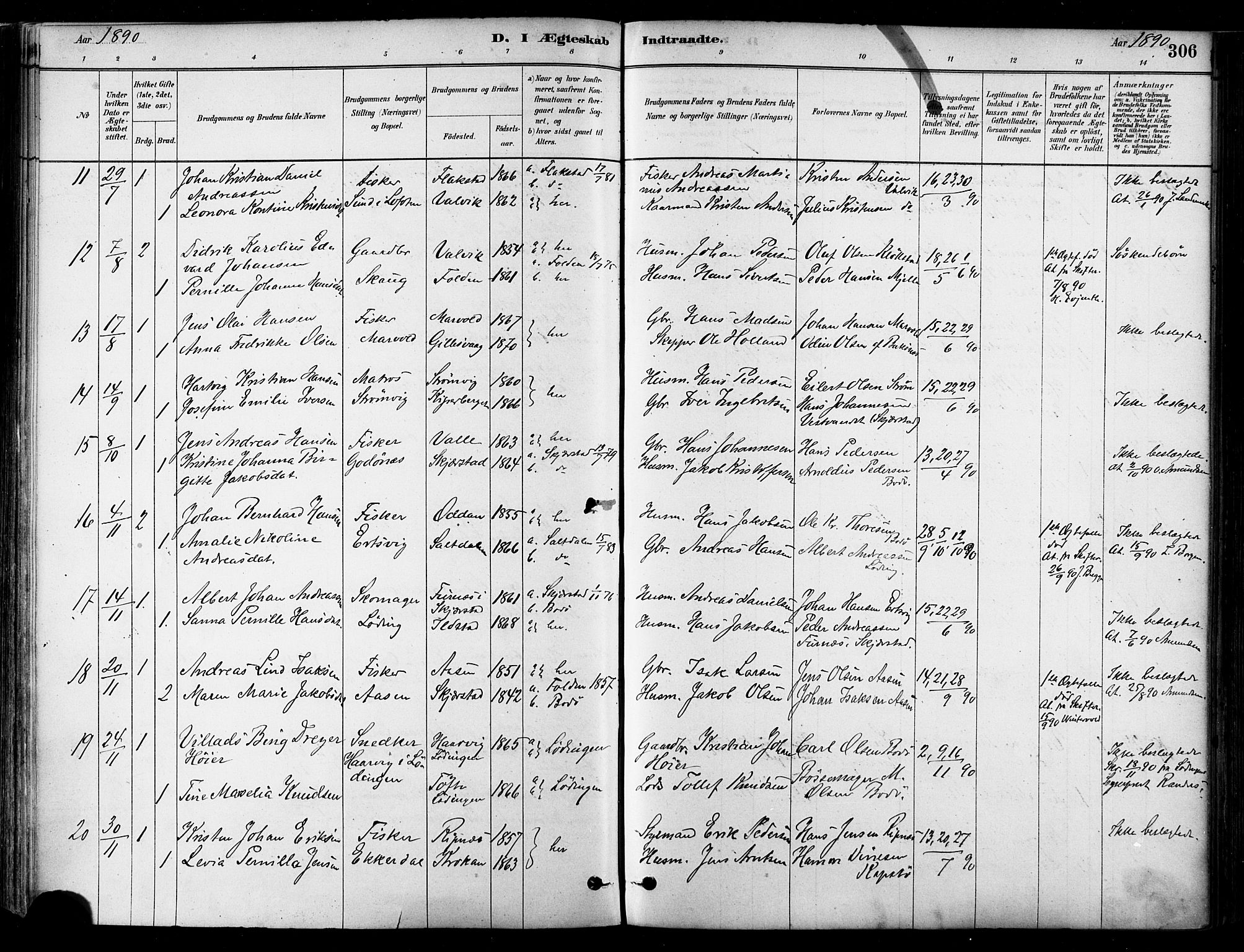 Ministerialprotokoller, klokkerbøker og fødselsregistre - Nordland, AV/SAT-A-1459/802/L0054: Parish register (official) no. 802A01, 1879-1893, p. 306