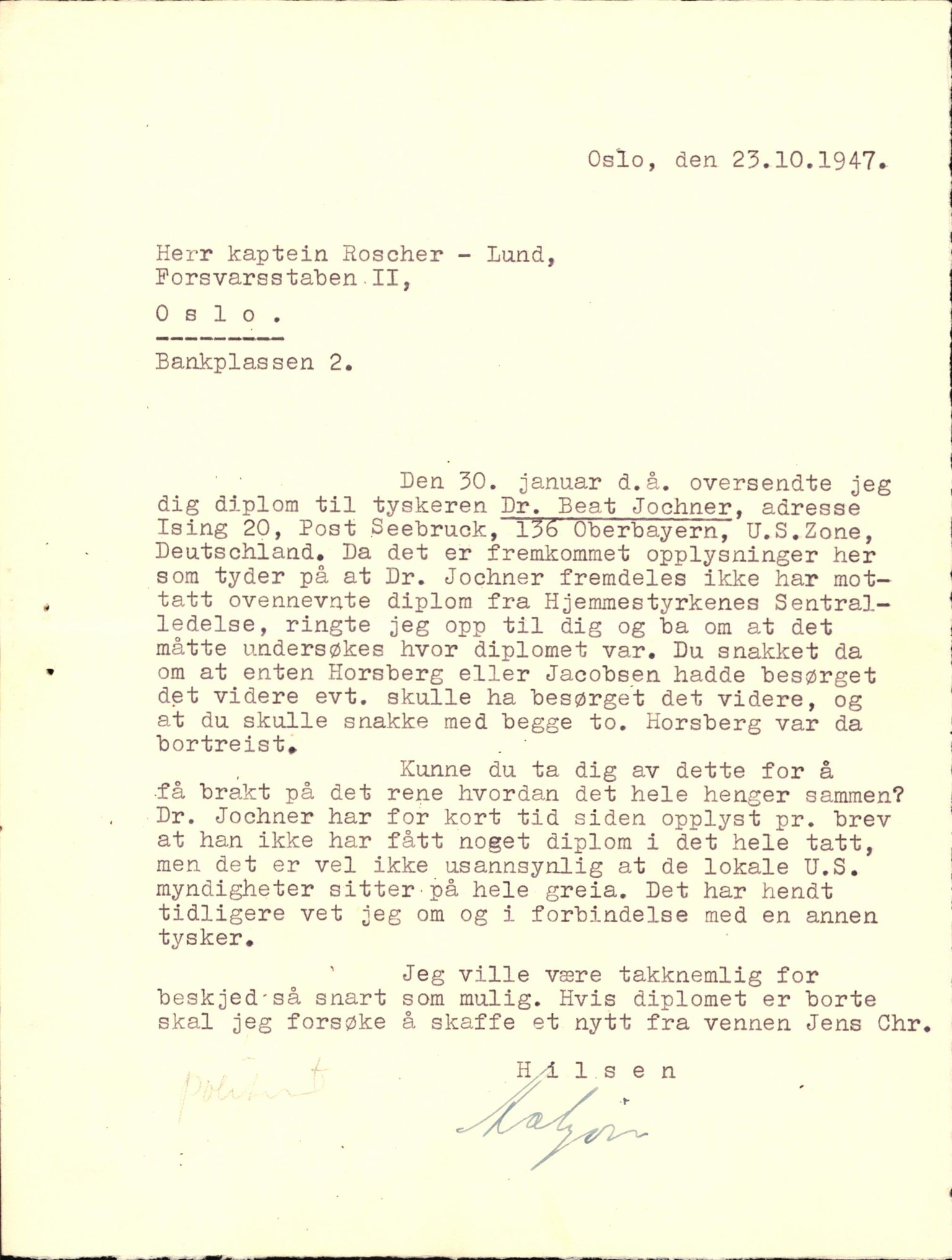 Forsvaret, Forsvarets overkommando II, AV/RA-RAFA-3915/D/Db/L0015: CI Questionaires. Tyske okkupasjonsstyrker i Norge. Tyskere., 1945-1946, p. 100