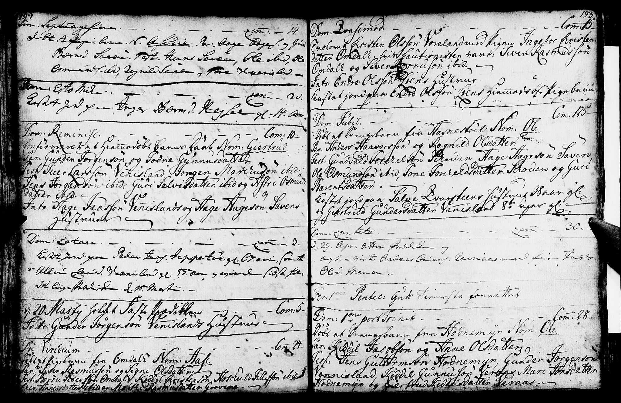 Vennesla sokneprestkontor, SAK/1111-0045/Fa/Fab/L0001: Parish register (official) no. A 1, 1741-1794, p. 192-193