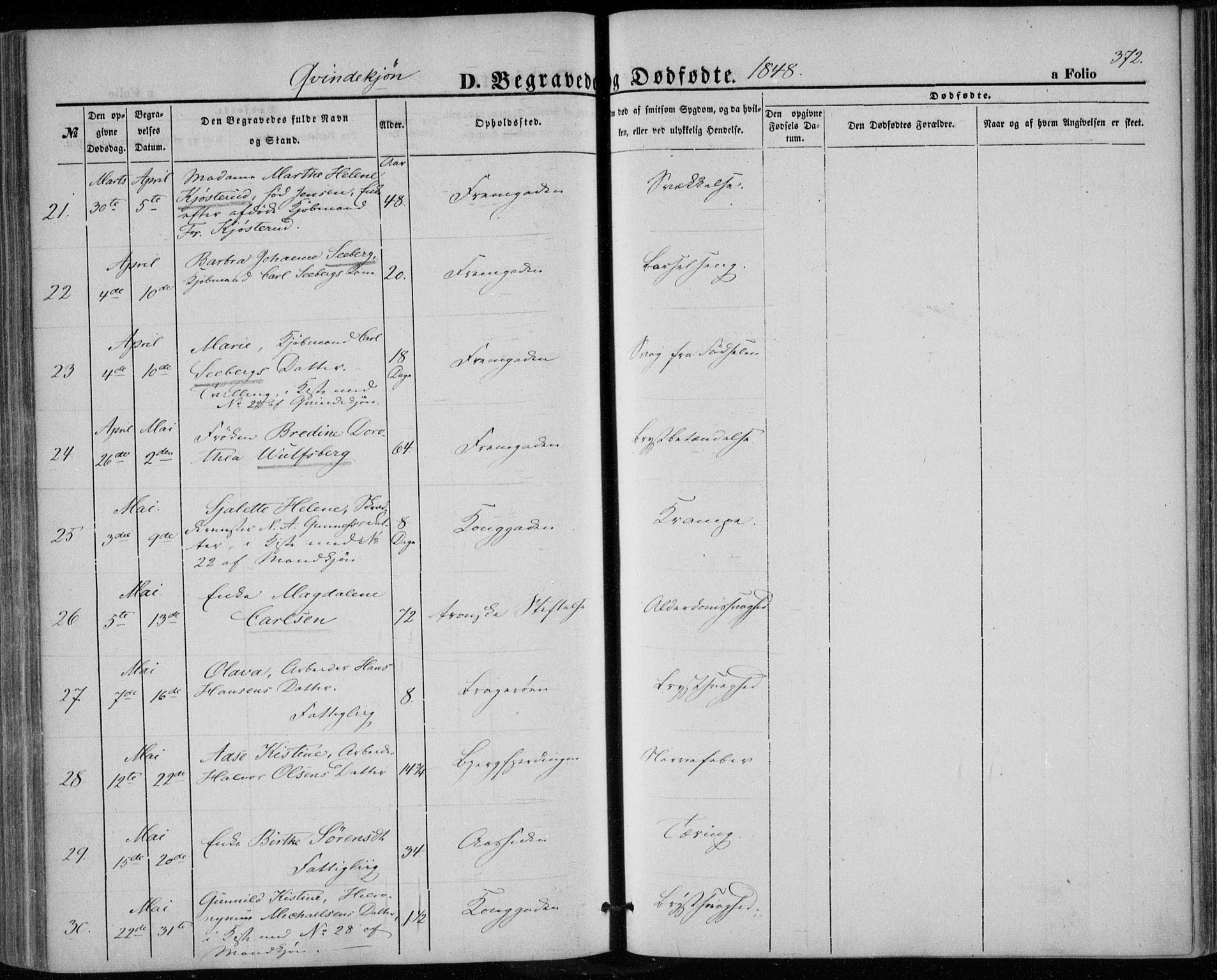 Bragernes kirkebøker, AV/SAKO-A-6/F/Fb/L0002: Parish register (official) no. II 2, 1848-1859, p. 372