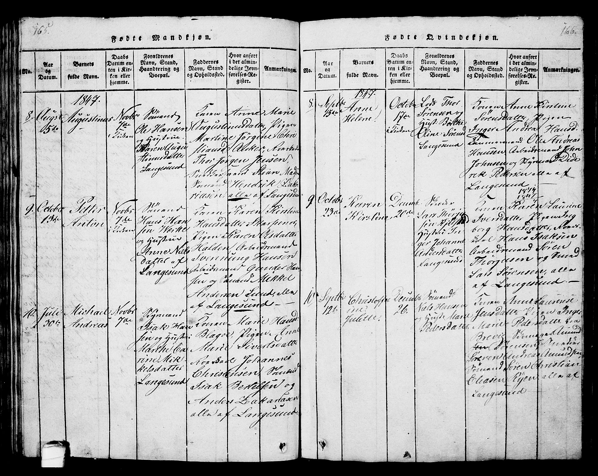 Langesund kirkebøker, SAKO/A-280/G/Ga/L0003: Parish register (copy) no. 3, 1815-1858, p. 165-166