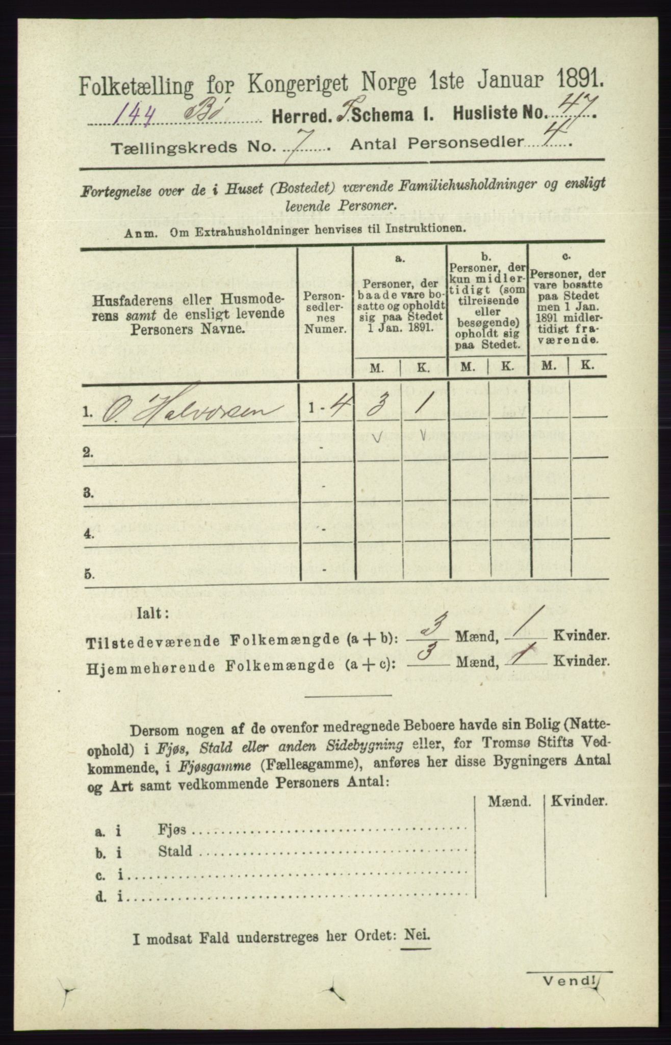 RA, 1891 census for 0821 Bø, 1891, p. 2191