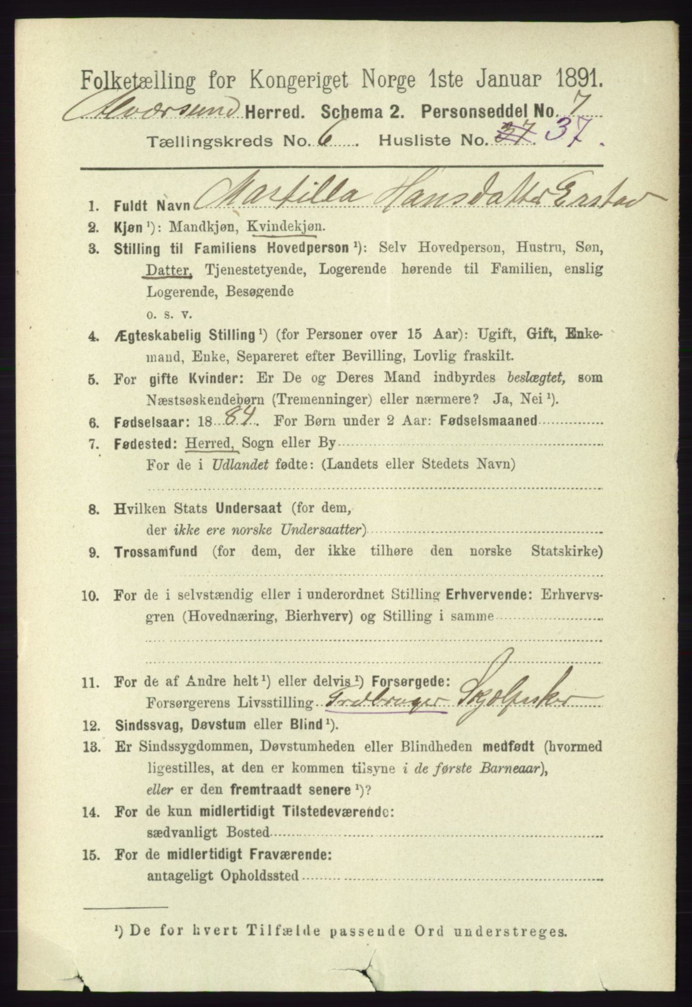 RA, 1891 census for 1257 Alversund, 1891, p. 2361