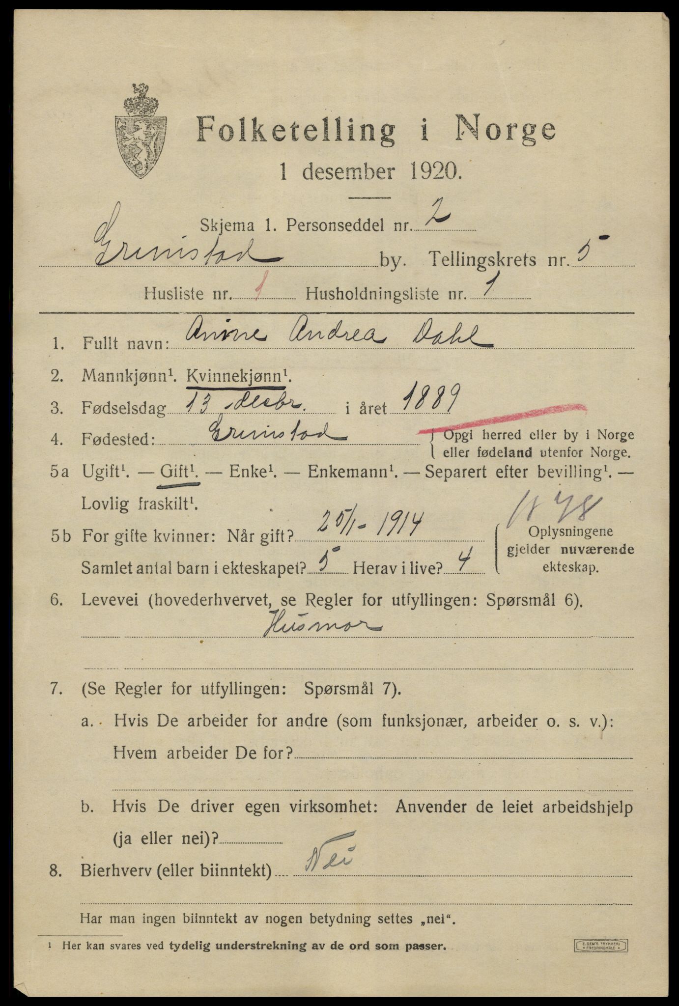 SAK, 1920 census for Grimstad, 1920, p. 6359