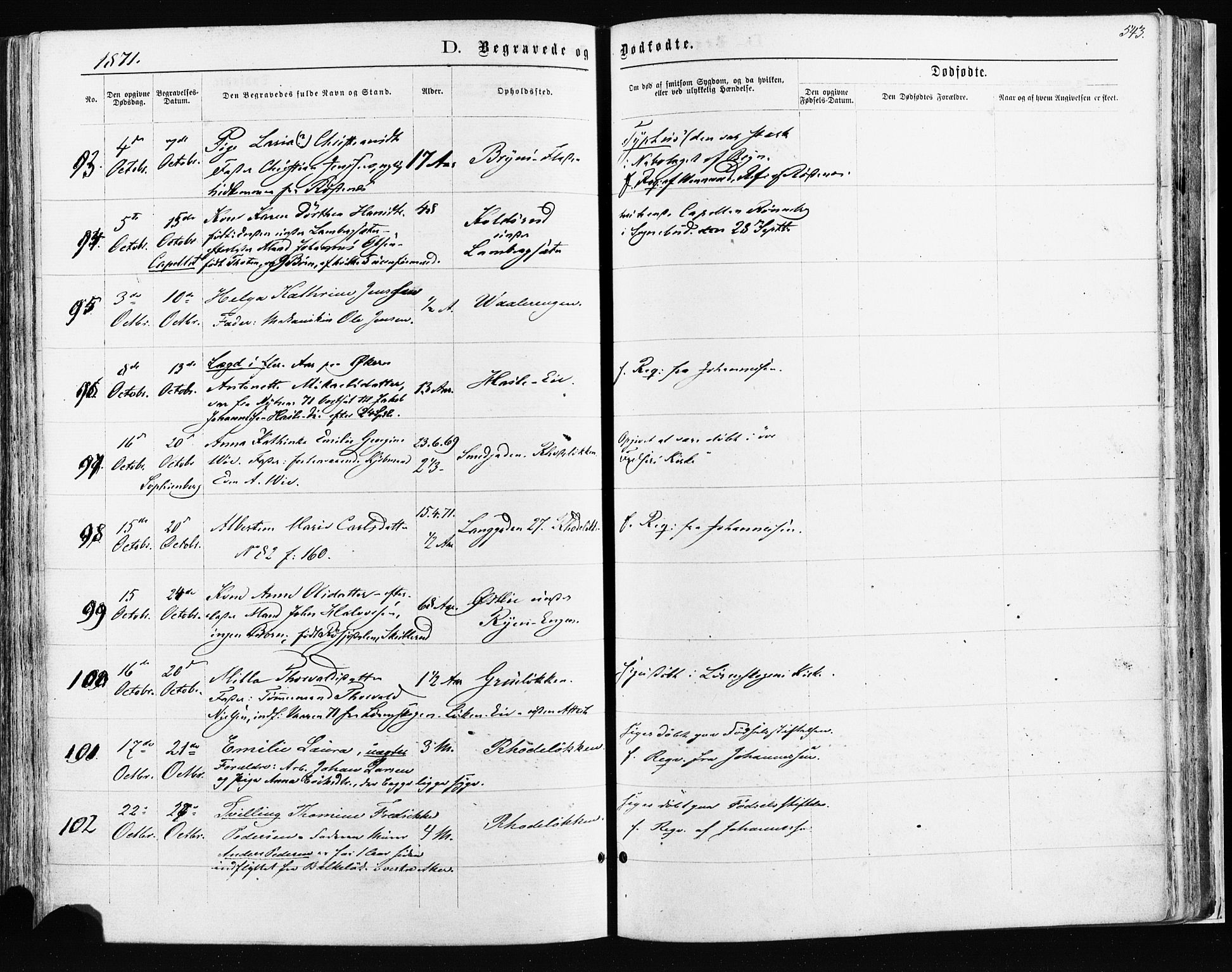 Østre Aker prestekontor Kirkebøker, AV/SAO-A-10840/F/Fa/L0003: Parish register (official) no. I 3, 1869-1875, p. 543