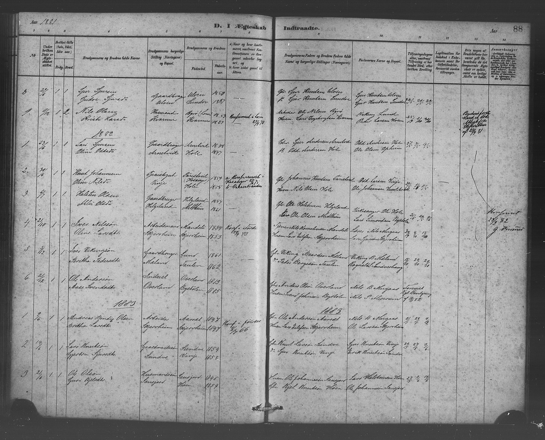 Vossestrand Sokneprestembete, AV/SAB-A-79101/H/Hab: Parish register (copy) no. B 3, 1880-1907, p. 88