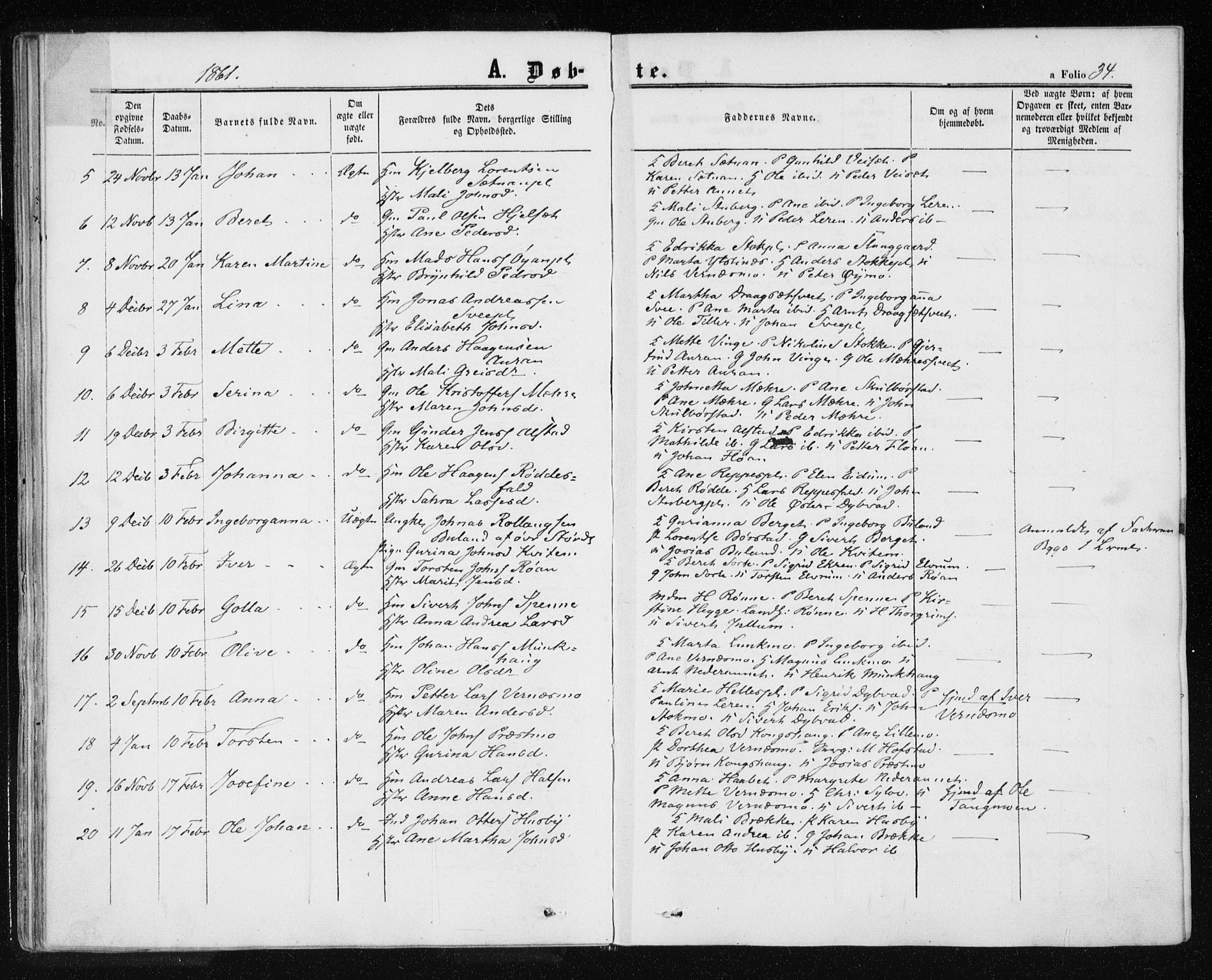 Ministerialprotokoller, klokkerbøker og fødselsregistre - Nord-Trøndelag, SAT/A-1458/709/L0075: Parish register (official) no. 709A15, 1859-1870, p. 34