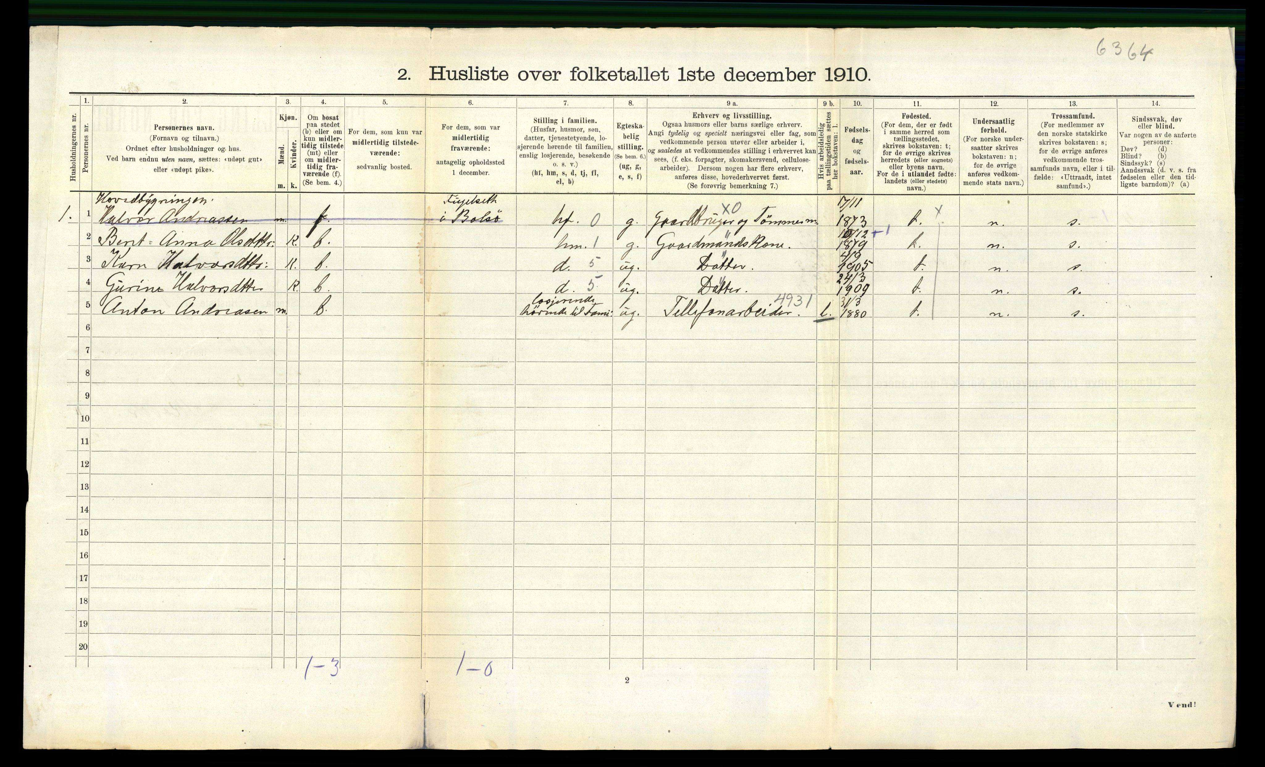 RA, 1910 census for Veøy, 1910, p. 117