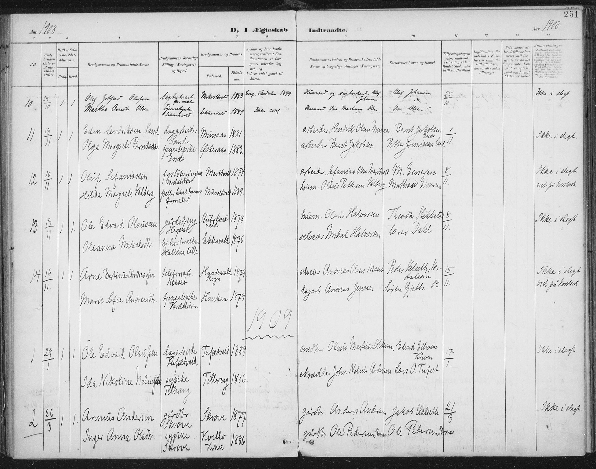 Ministerialprotokoller, klokkerbøker og fødselsregistre - Nord-Trøndelag, SAT/A-1458/723/L0246: Parish register (official) no. 723A15, 1900-1917, p. 251