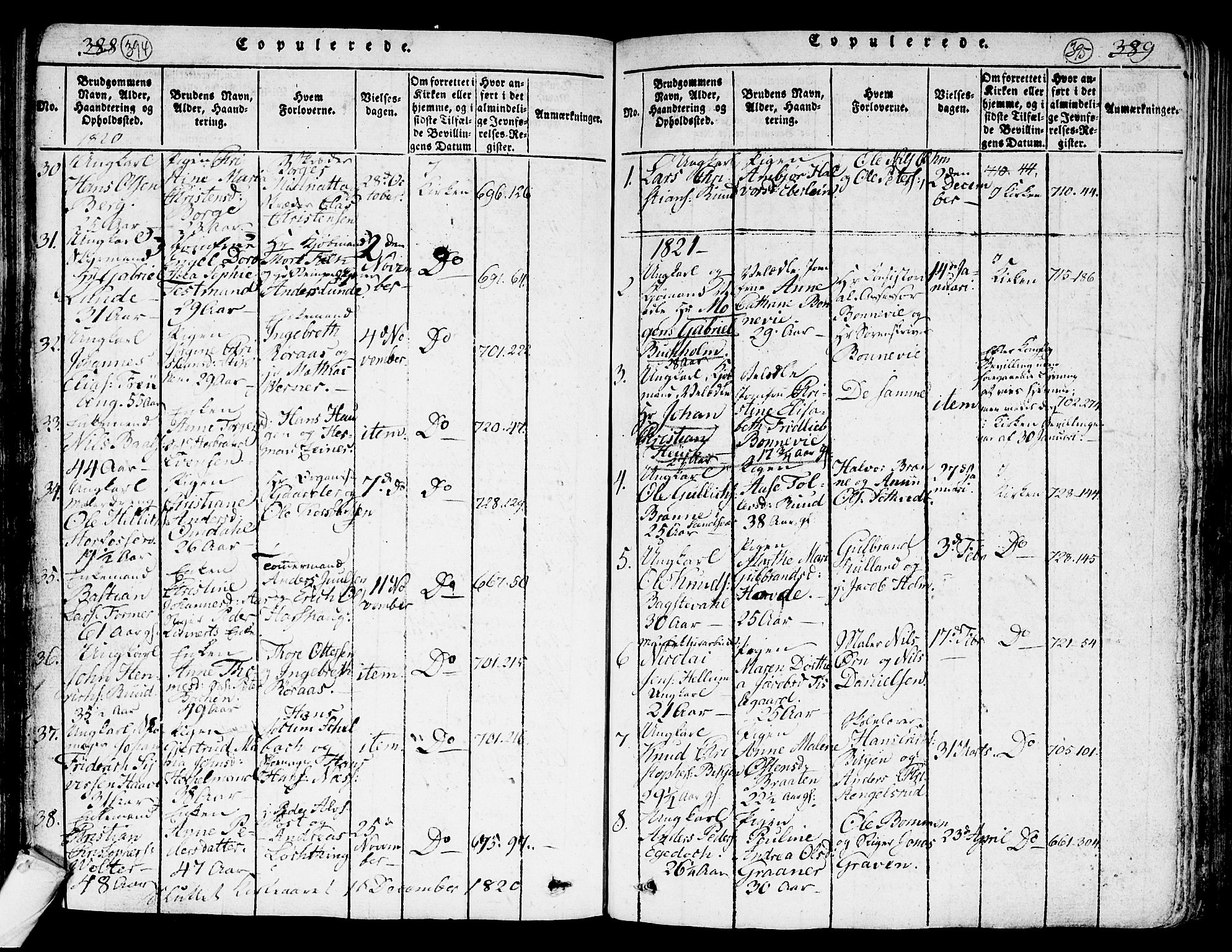 Kongsberg kirkebøker, AV/SAKO-A-22/G/Ga/L0001: Parish register (copy) no. 1, 1816-1839, p. 394-395