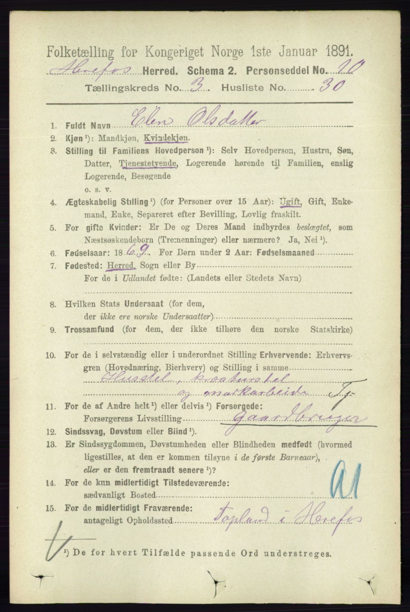 RA, 1891 census for 0933 Herefoss, 1891, p. 764