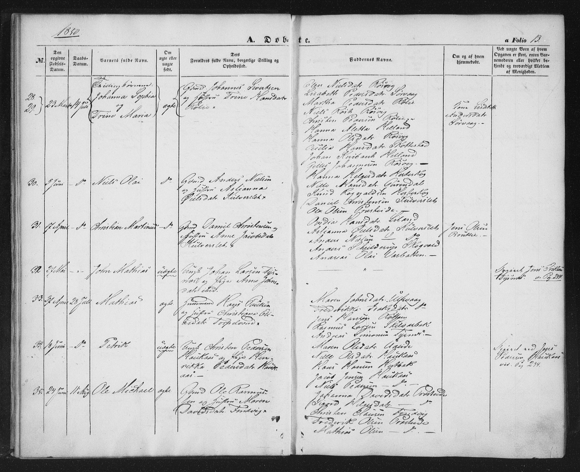 Ministerialprotokoller, klokkerbøker og fødselsregistre - Nordland, AV/SAT-A-1459/859/L0844: Parish register (official) no. 859A04, 1849-1862, p. 13