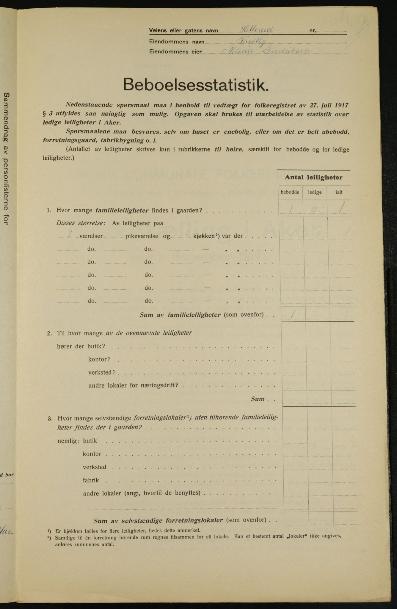 OBA, Municipal Census 1917 for Aker, 1917, p. 27265