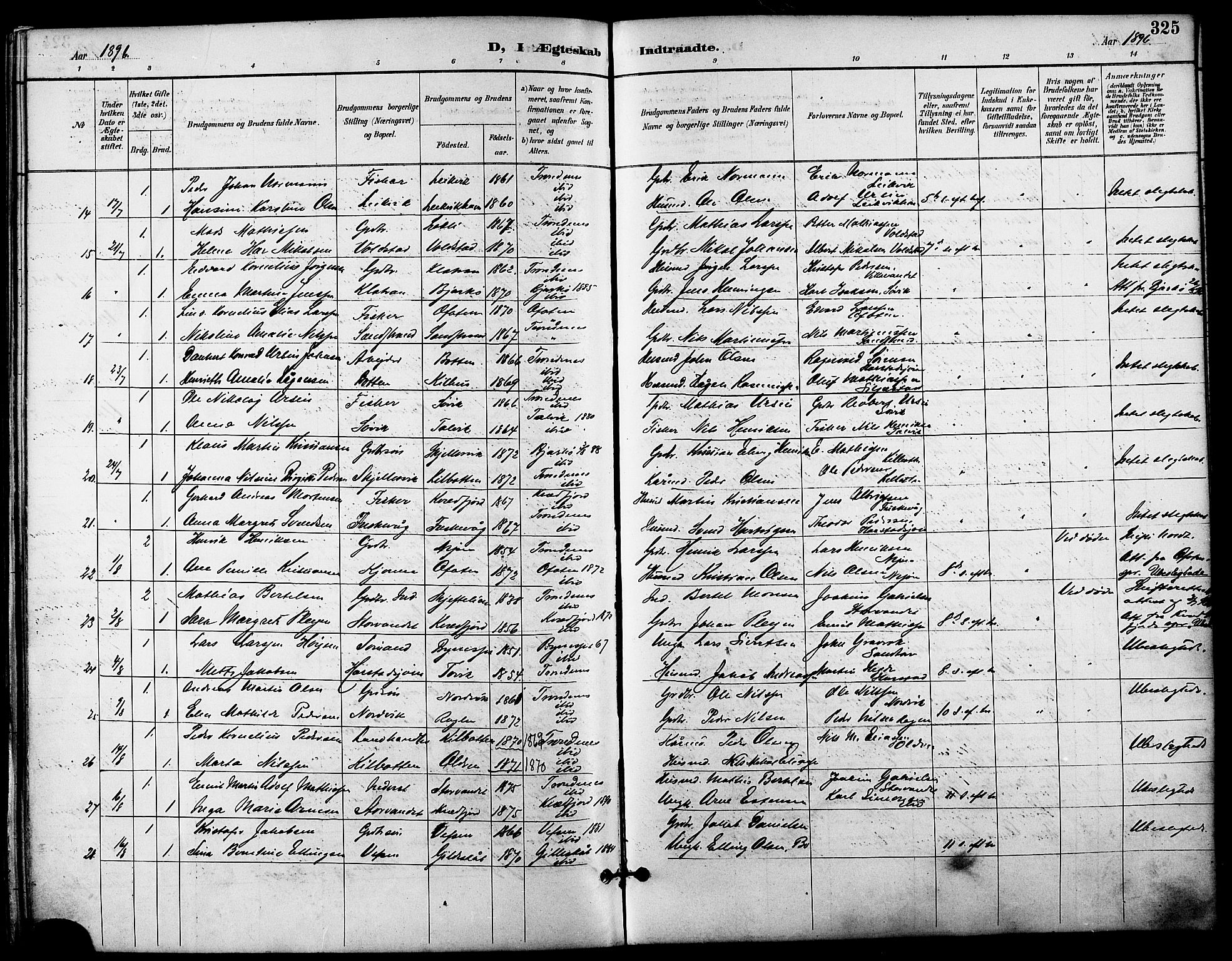 Trondenes sokneprestkontor, SATØ/S-1319/H/Ha/L0016kirke: Parish register (official) no. 16, 1890-1898, p. 325