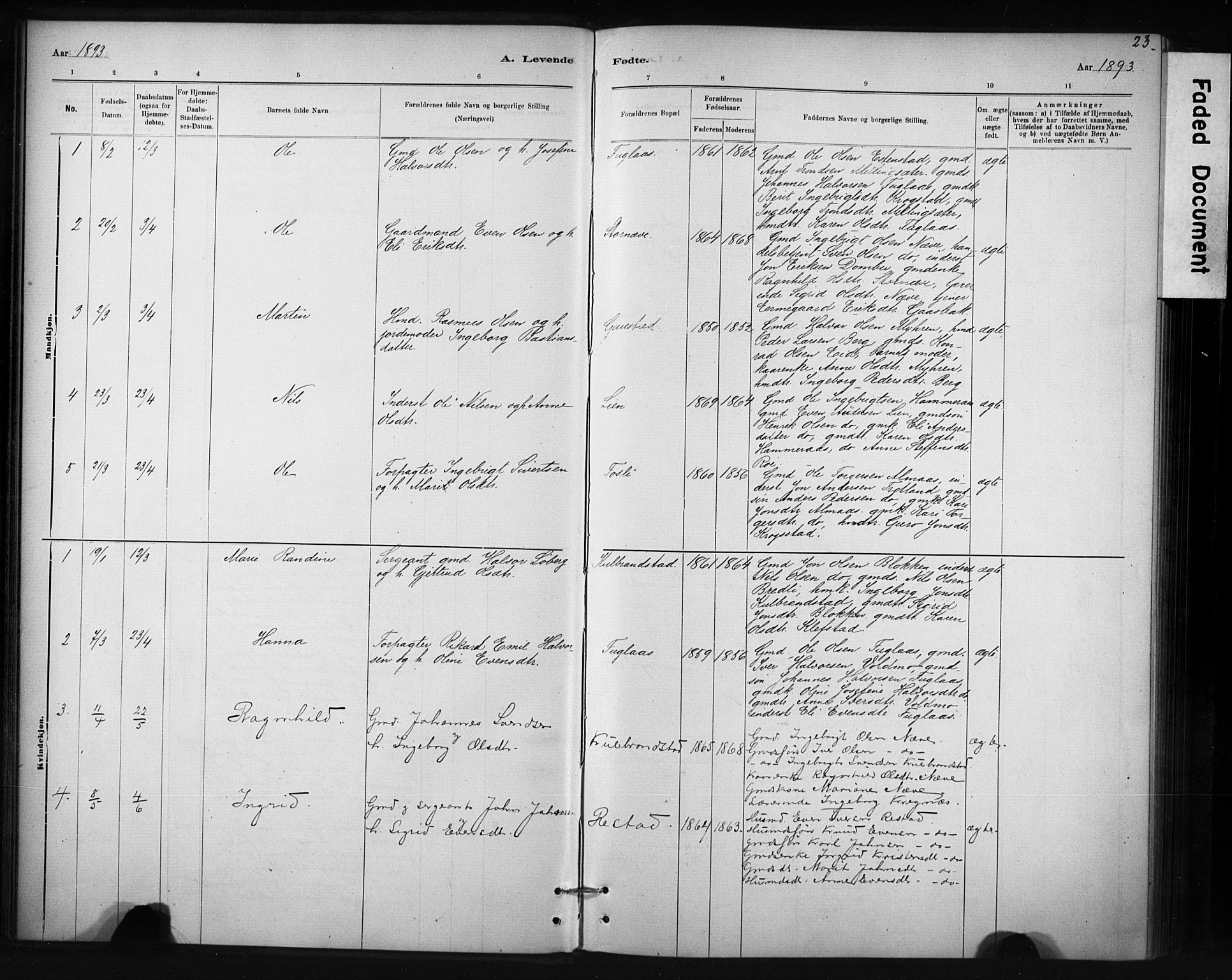 Ministerialprotokoller, klokkerbøker og fødselsregistre - Sør-Trøndelag, AV/SAT-A-1456/694/L1127: Parish register (official) no. 694A01, 1887-1905, p. 23