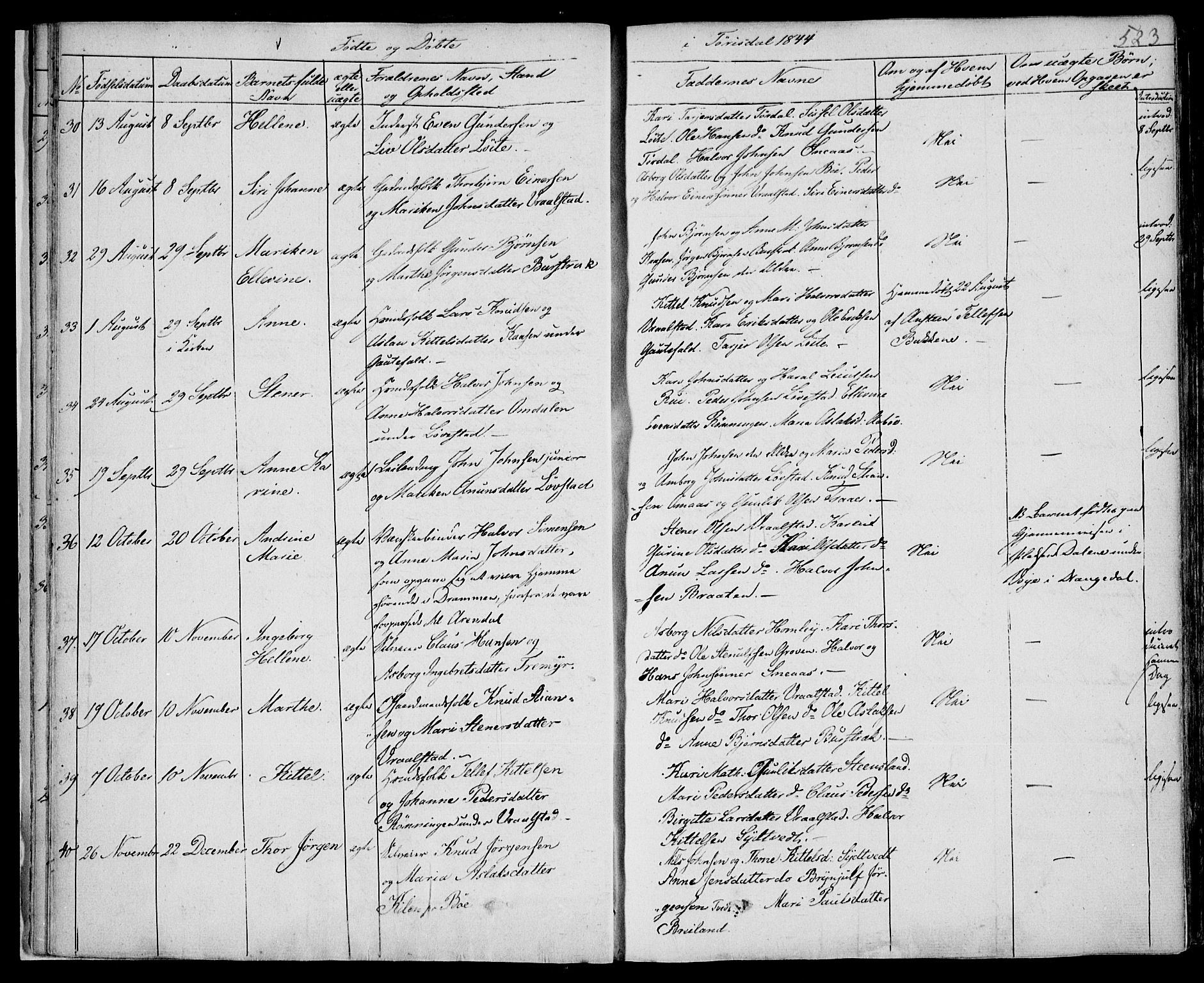 Drangedal kirkebøker, AV/SAKO-A-258/F/Fa/L0007b: Parish register (official) no. 7b, 1837-1856, p. 523