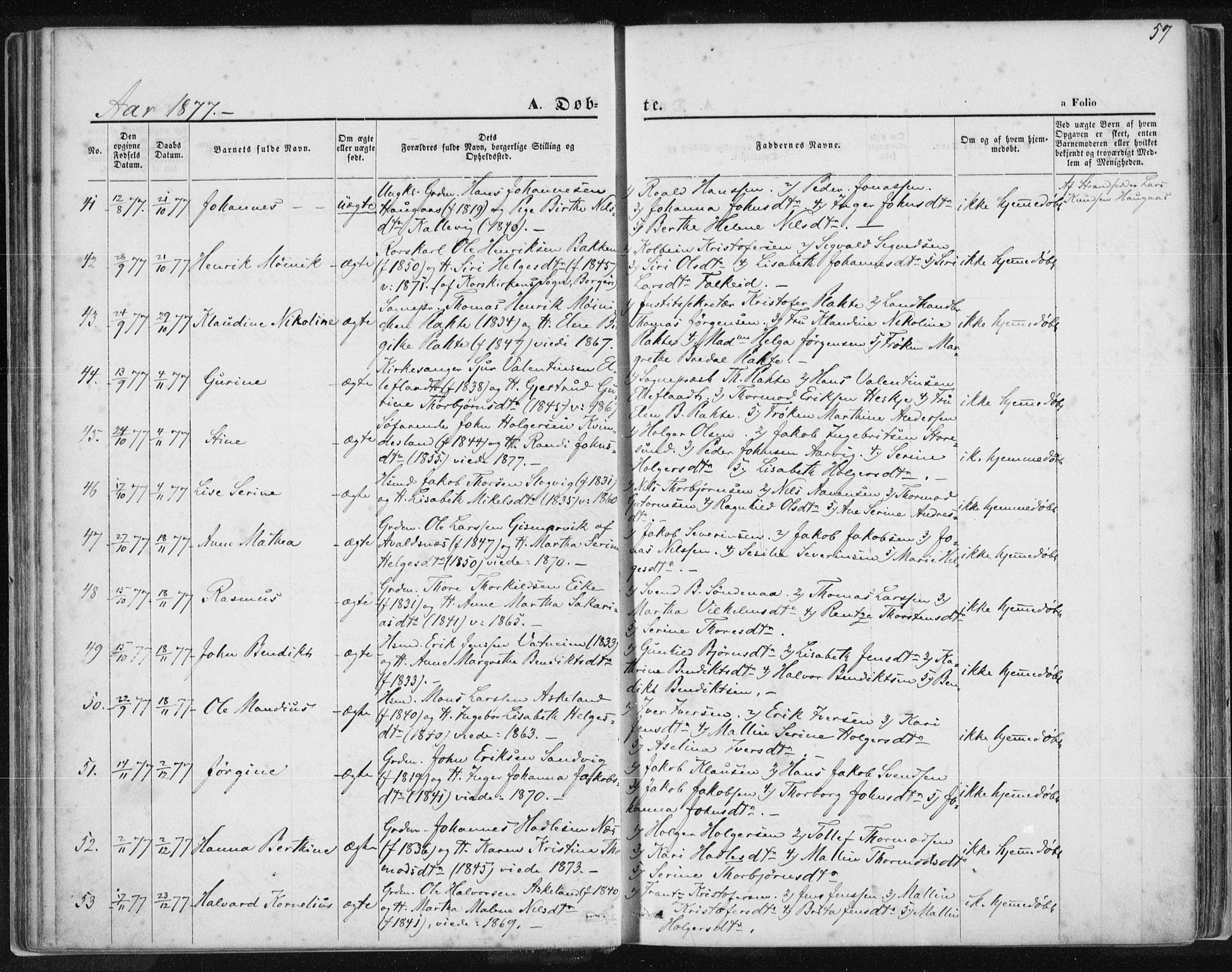 Tysvær sokneprestkontor, AV/SAST-A -101864/H/Ha/Haa/L0005: Parish register (official) no. A 5, 1865-1878, p. 57