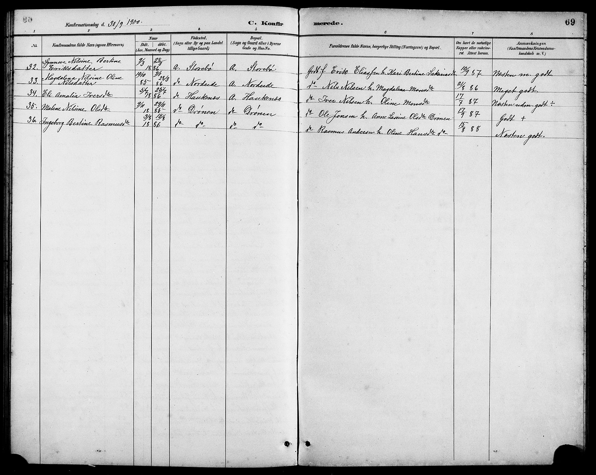 Austevoll sokneprestembete, AV/SAB-A-74201/H/Ha/Hab/Haba/L0003: Parish register (copy) no. A 3, 1889-1900, p. 69