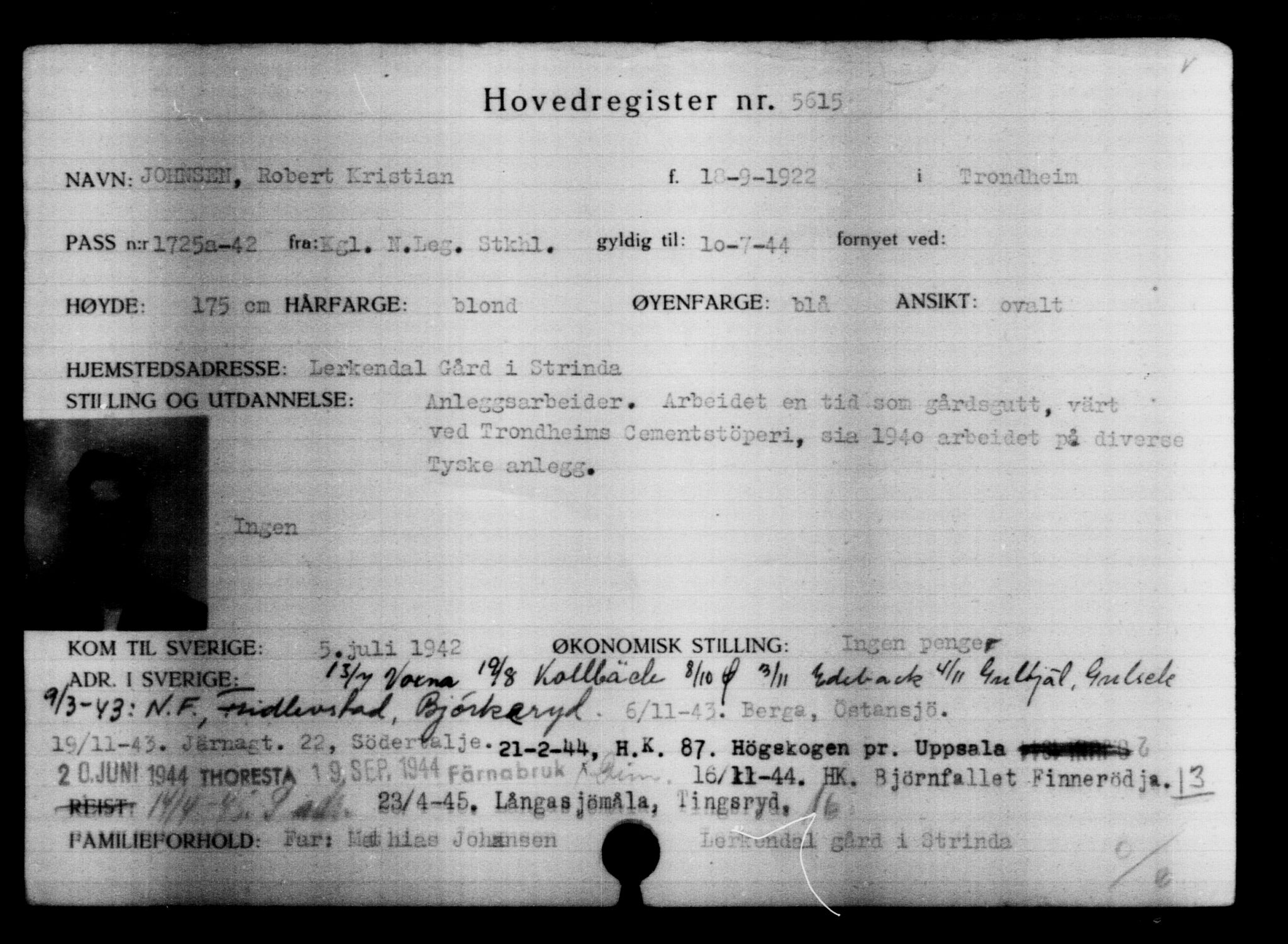 Utenriksstasjonene, Legasjonen i Stockholm, Flyktningkontoret, AV/RA-S-6753/V/Va/L0004: Kjesäterkartoteket, flyktninger med registreringsnr. 3496-6610, 1940-1945, p. 2456