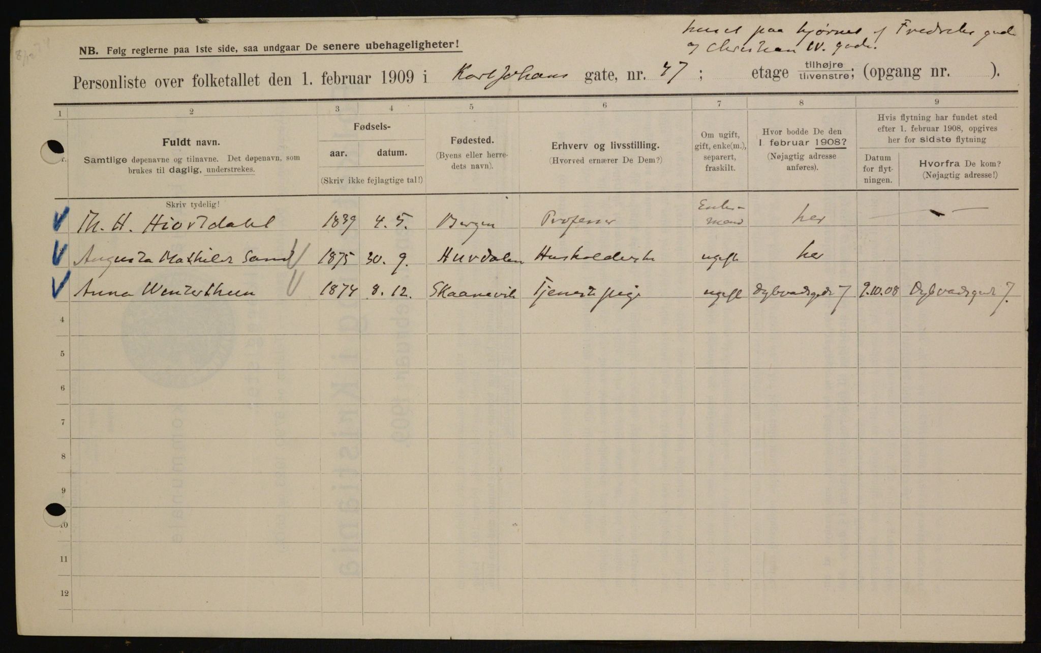 OBA, Municipal Census 1909 for Kristiania, 1909, p. 44631