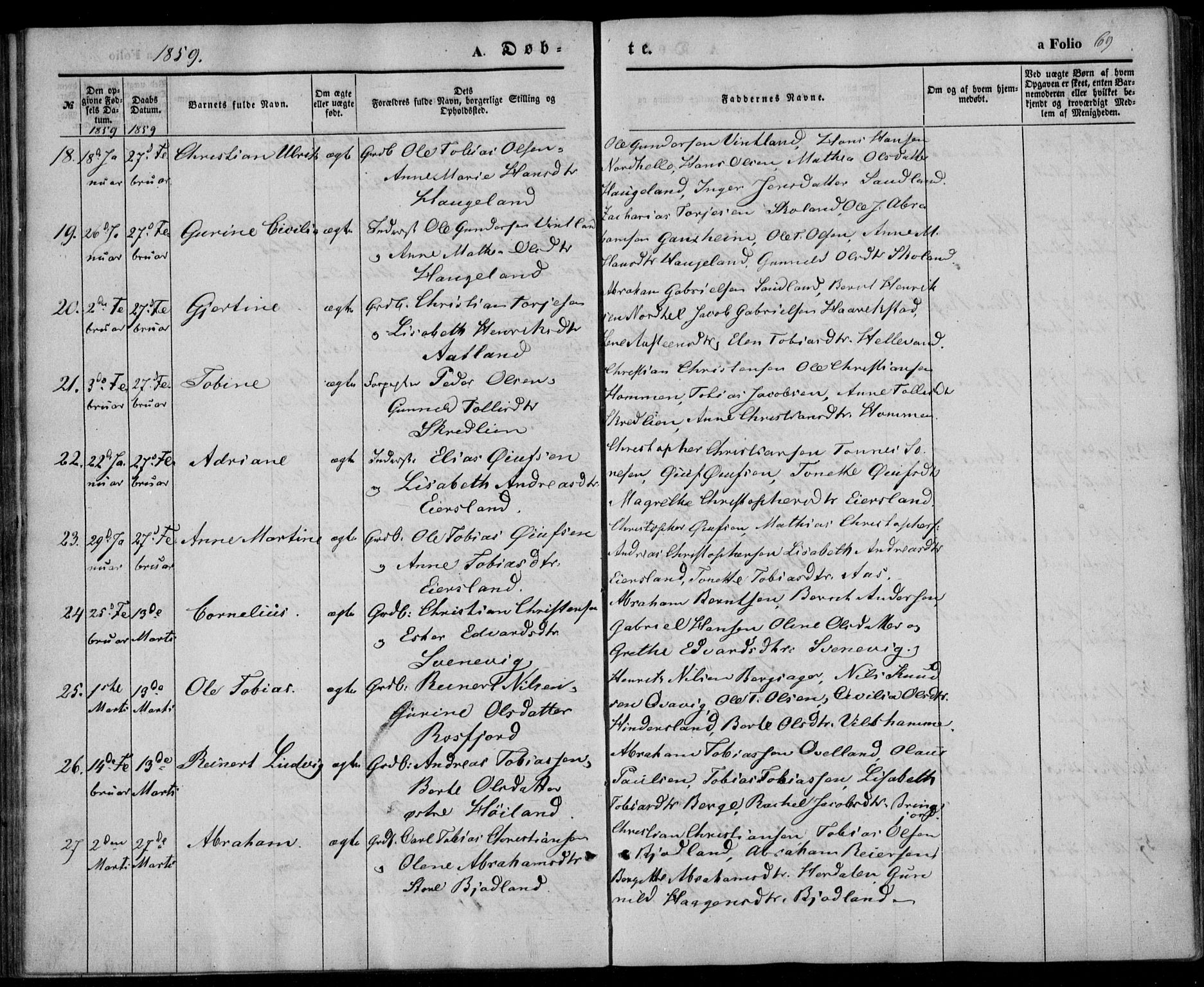 Lyngdal sokneprestkontor, AV/SAK-1111-0029/F/Fa/Fac/L0009: Parish register (official) no. A 9, 1852-1864, p. 69