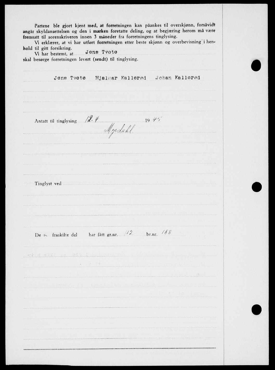 Onsøy sorenskriveri, SAO/A-10474/G/Ga/Gab/L0014: Mortgage book no. II A-14, 1944-1945, Diary no: : 565/1945