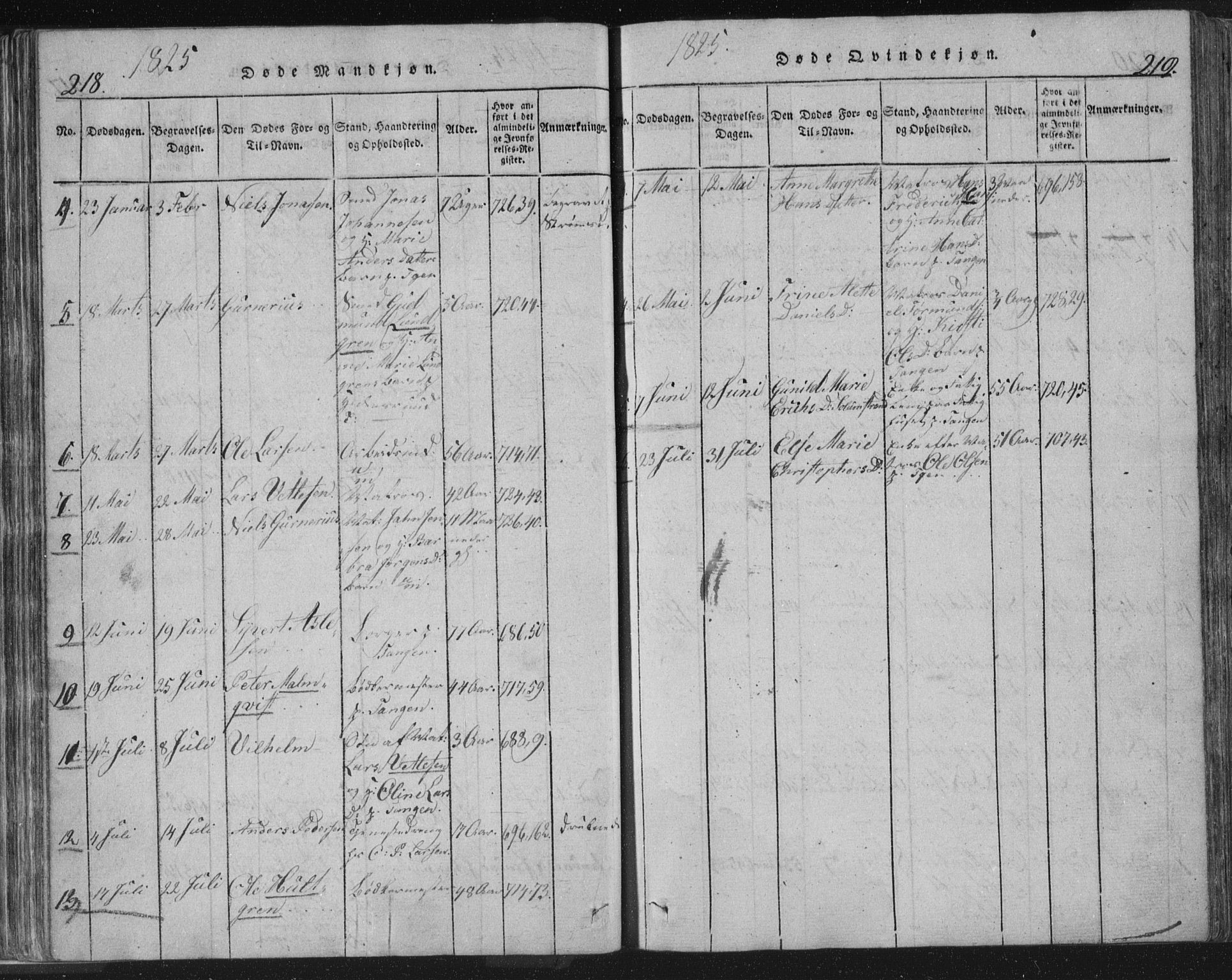 Strømsø kirkebøker, SAKO/A-246/F/Fb/L0004: Parish register (official) no. II 4, 1814-1843, p. 218-219