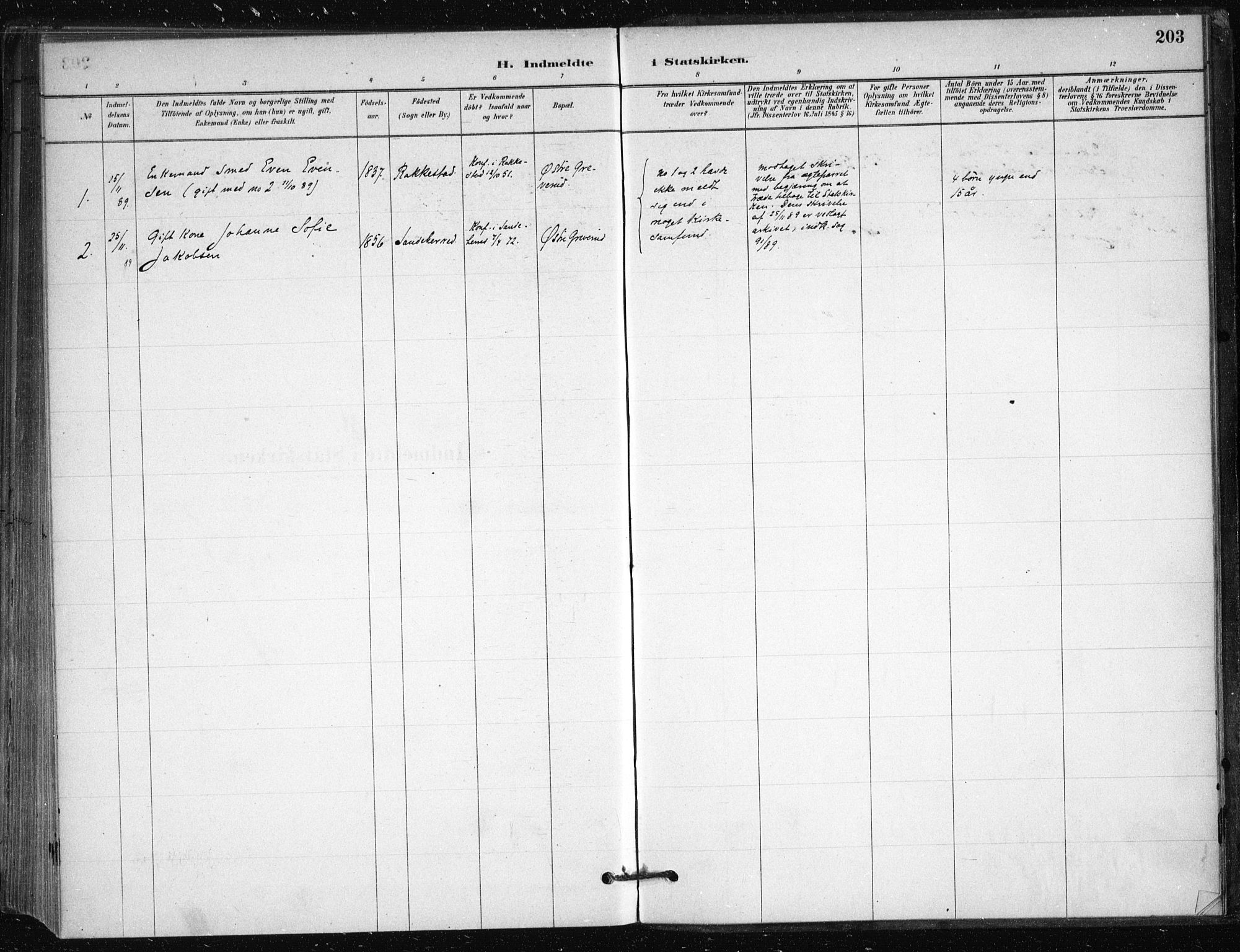 Nesodden prestekontor Kirkebøker, SAO/A-10013/F/Fb/L0001: Parish register (official) no. II 1, 1880-1915, p. 203