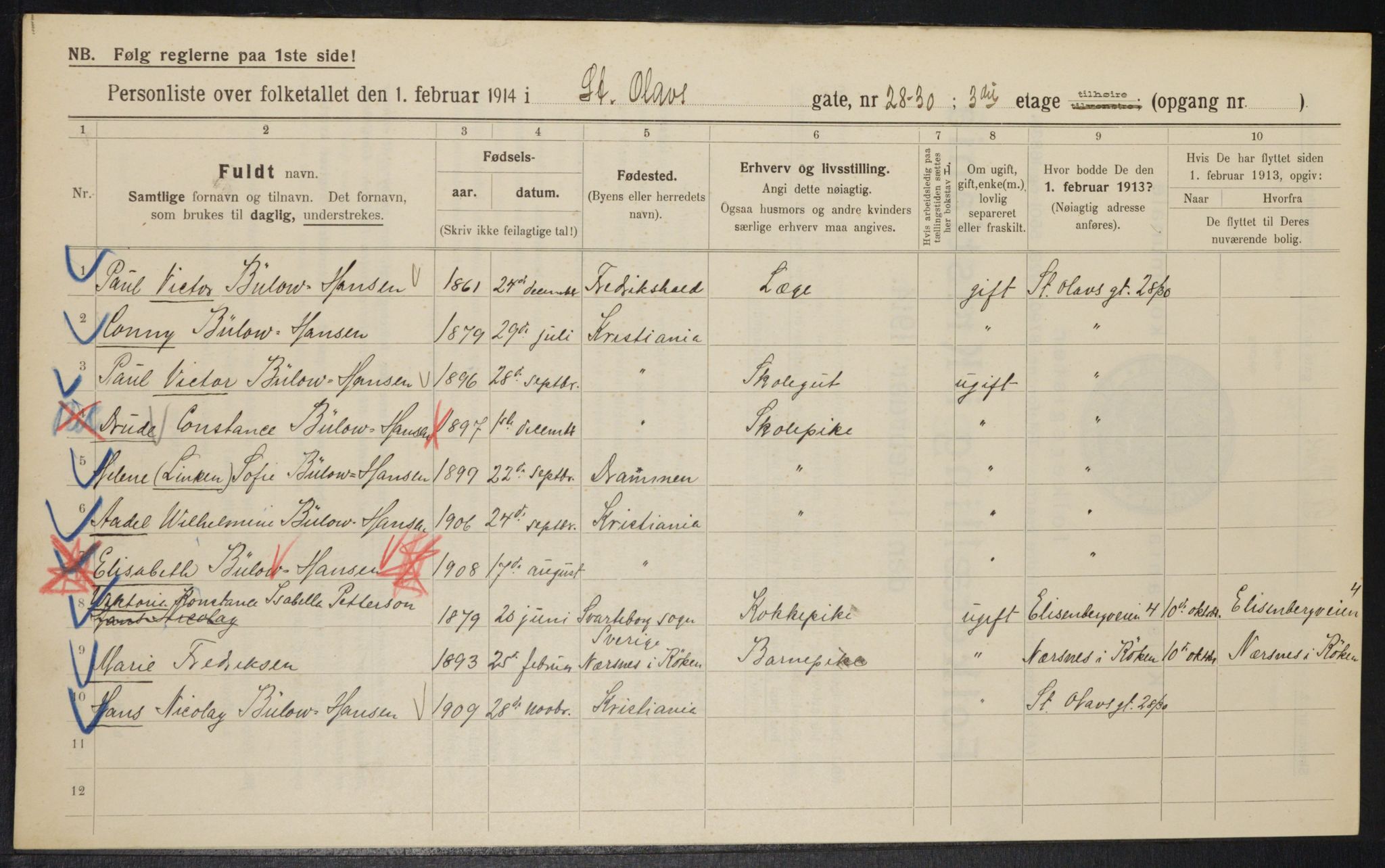 OBA, Municipal Census 1914 for Kristiania, 1914, p. 88186