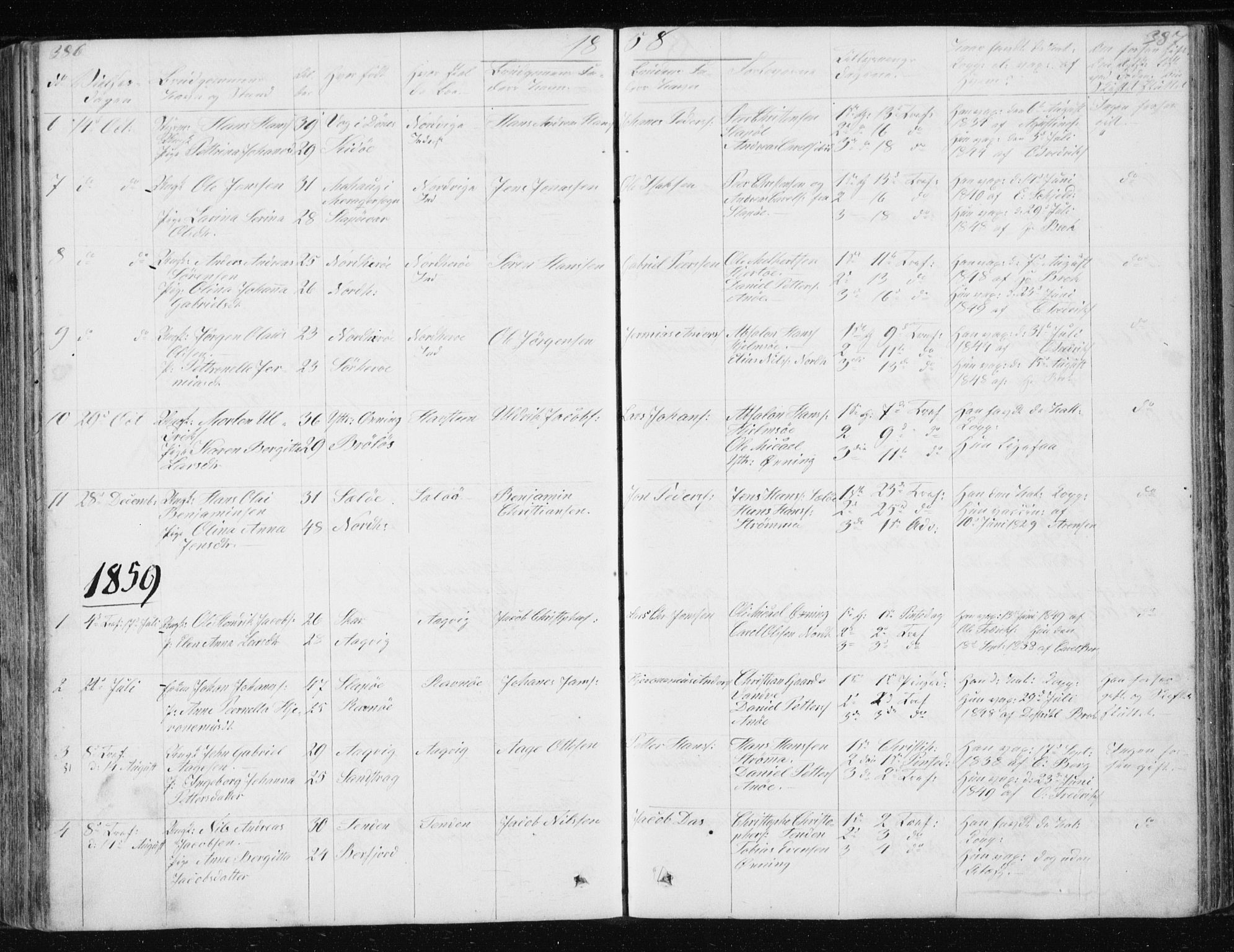 Ministerialprotokoller, klokkerbøker og fødselsregistre - Nordland, SAT/A-1459/834/L0511: Parish register (copy) no. 834C02, 1848-1862, p. 386-387