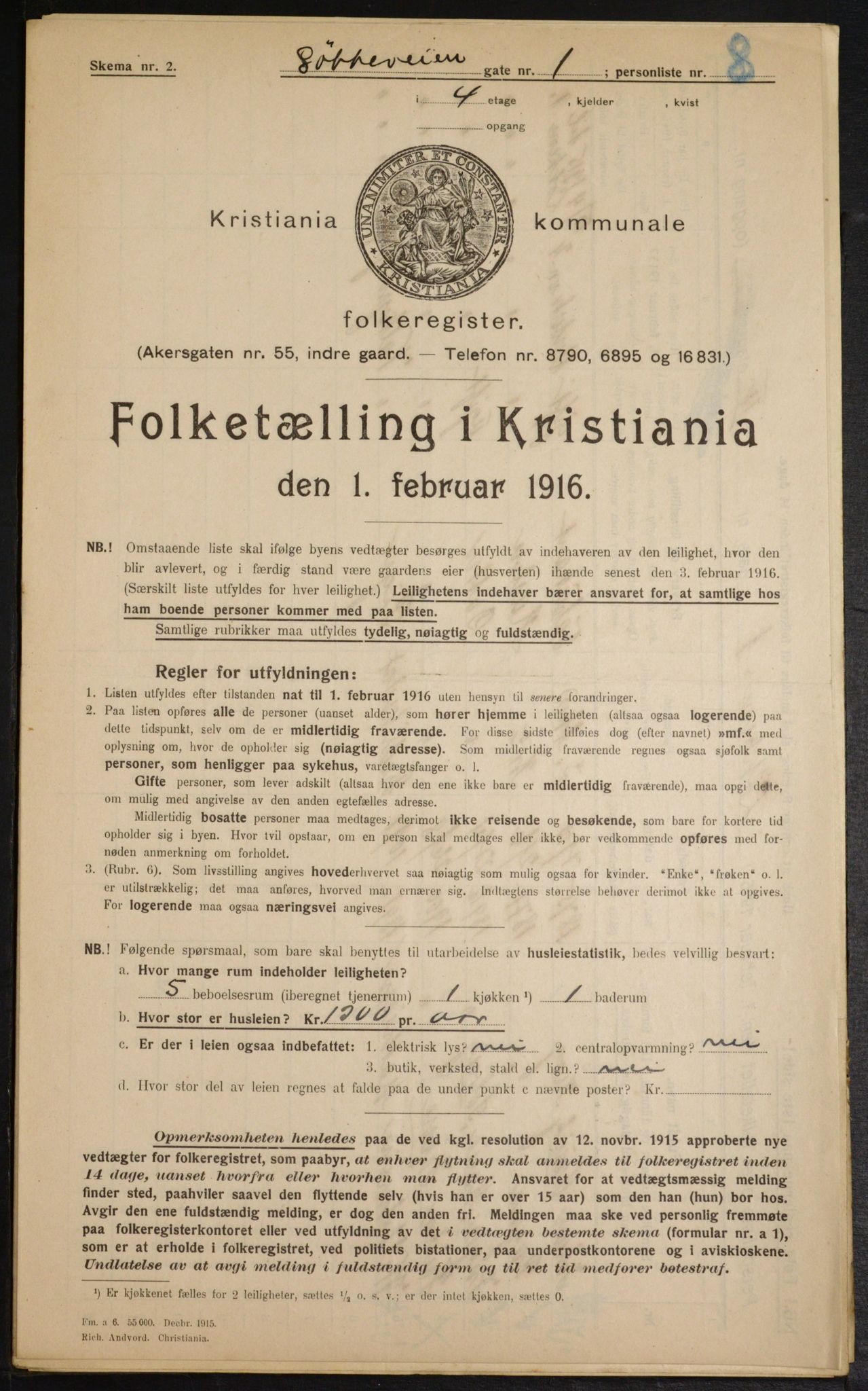 OBA, Municipal Census 1916 for Kristiania, 1916, p. 59952