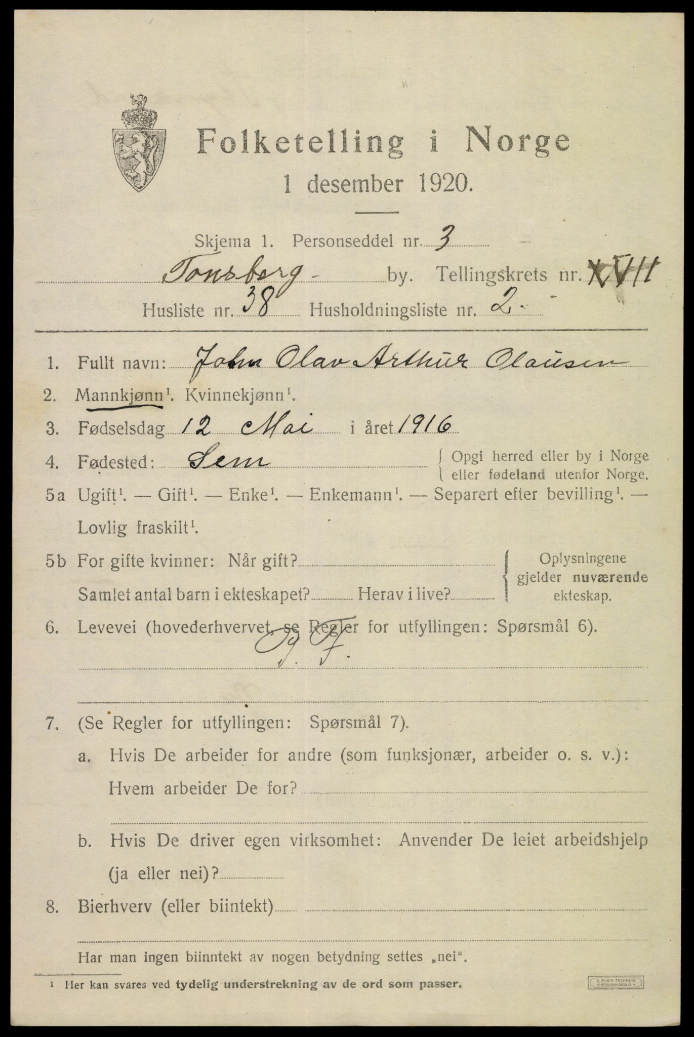 SAKO, 1920 census for Tønsberg, 1920, p. 26673