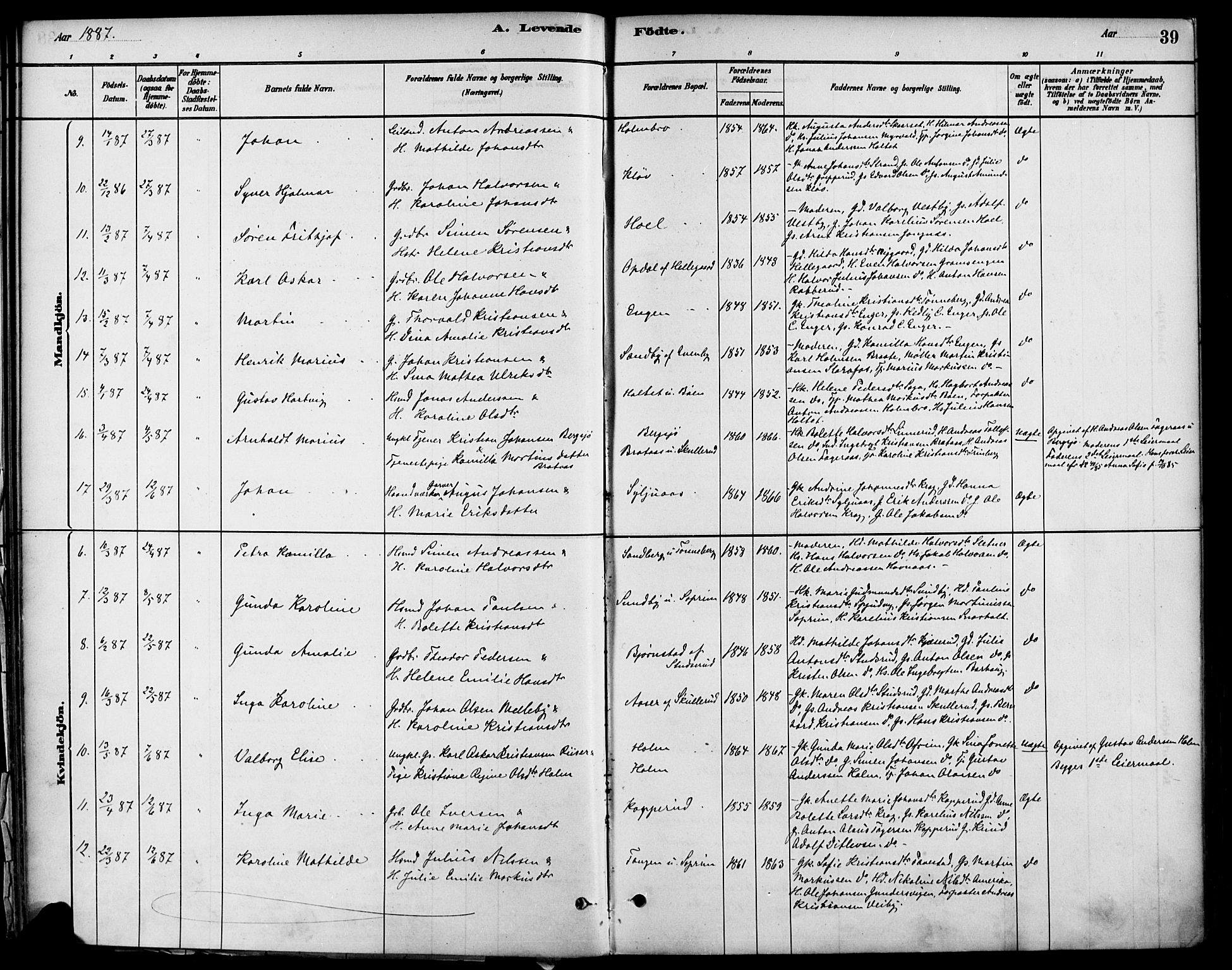 Høland prestekontor Kirkebøker, AV/SAO-A-10346a/F/Fb/L0001: Parish register (official) no. II 1, 1880-1897, p. 39