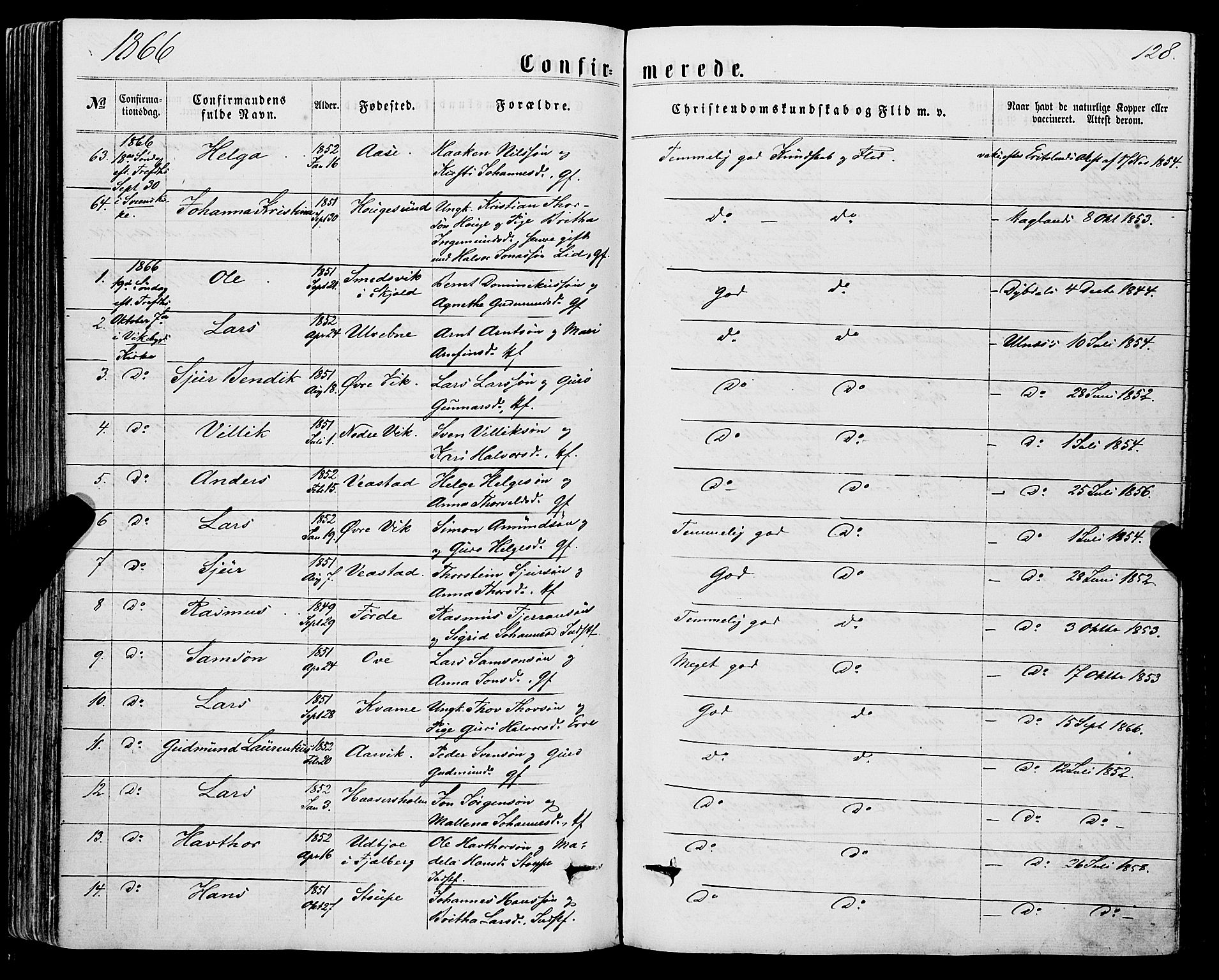 Sveio Sokneprestembete, SAB/A-78501/H/Haa: Parish register (official) no. A 1, 1861-1877, p. 128