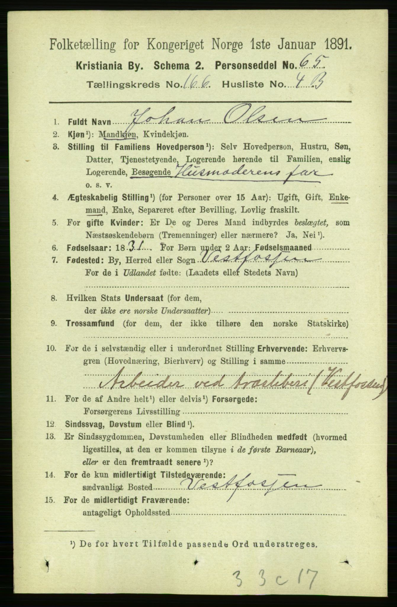 RA, 1891 census for 0301 Kristiania, 1891, p. 96517